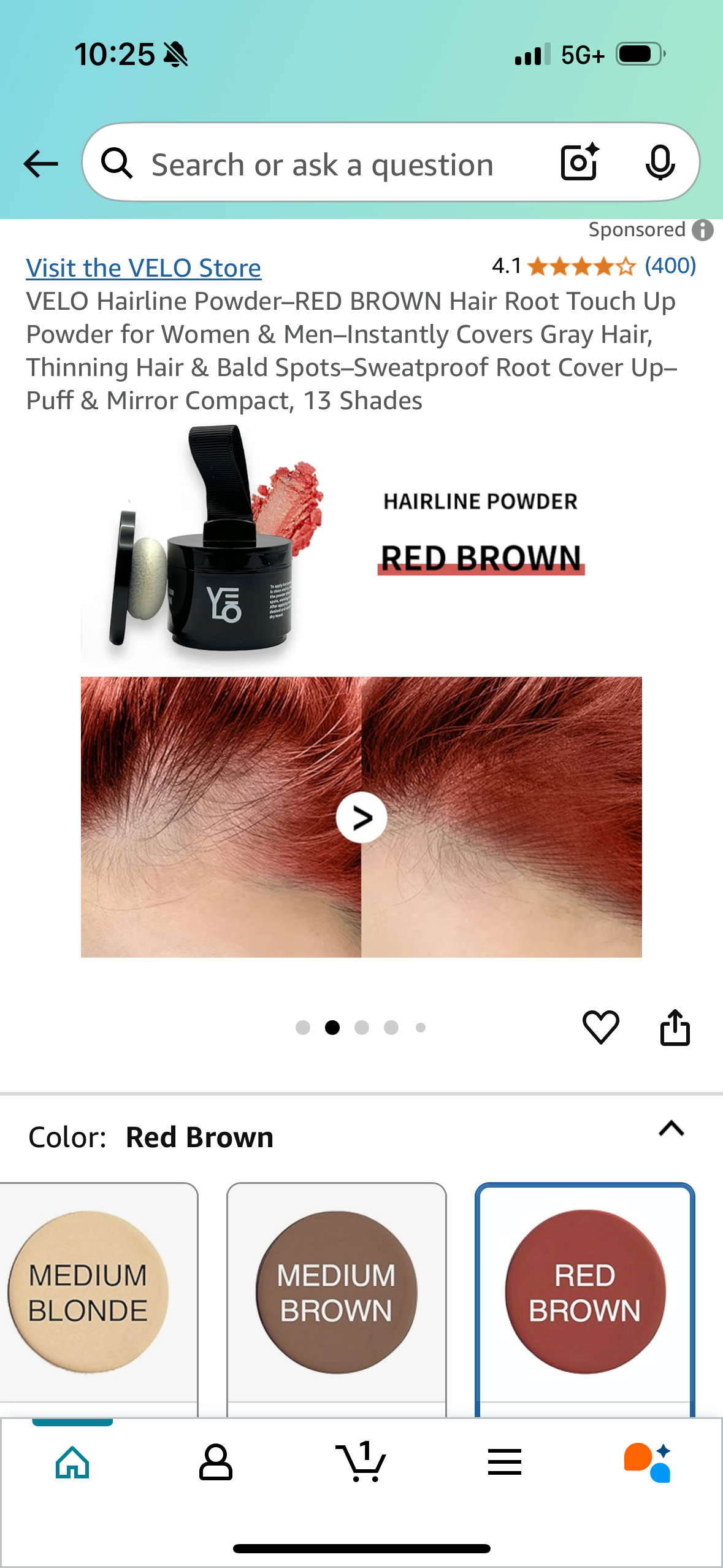 VELO Hairline Powder–RED BROWN Hair Root Touch Up Powder for Women & Men–Instantly Covers Gray Hair, Thinning Hair & Bald Spots–Sweatproof Root Cover Up–Puff & Mirror Compact, 13 Shades