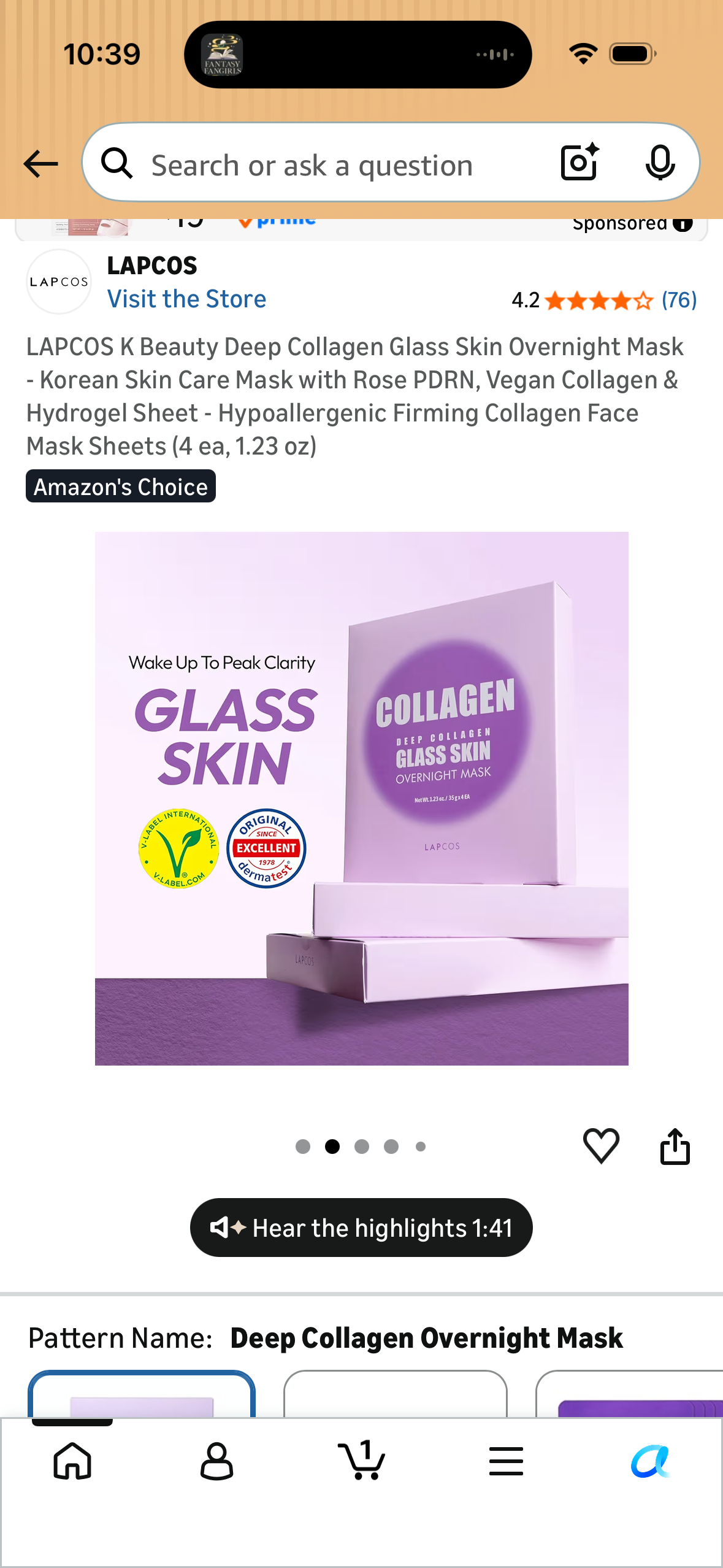 LAPCOS K Beauty Deep Collagen Glass Skin Overnight Mask - Korean Skin Care Mask with Rose PDRN, Vegan Collagen & Hydrogel Sheet - Hypoallergenic Firming Collagen Face Mask Sheets (4 ea, 1.23 oz)
