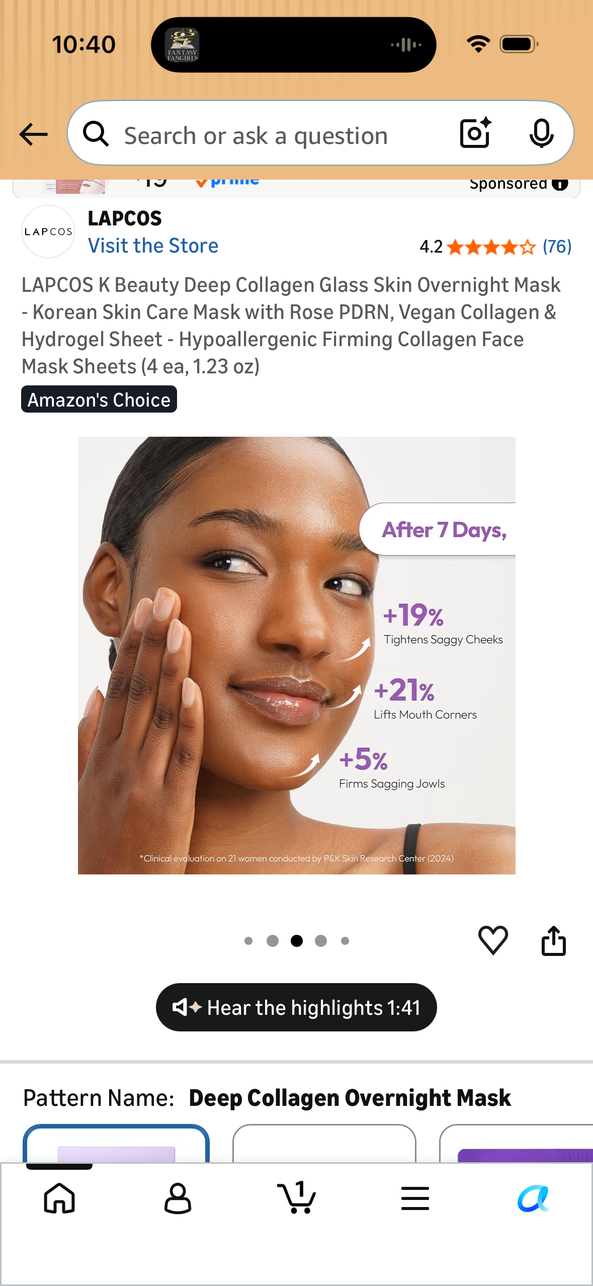 LAPCOS K Beauty Deep Collagen Glass Skin Overnight Mask - Korean Skin Care Mask with Rose PDRN, Vegan Collagen & Hydrogel Sheet - Hypoallergenic Firming Collagen Face Mask Sheets (4 ea, 1.23 oz)
