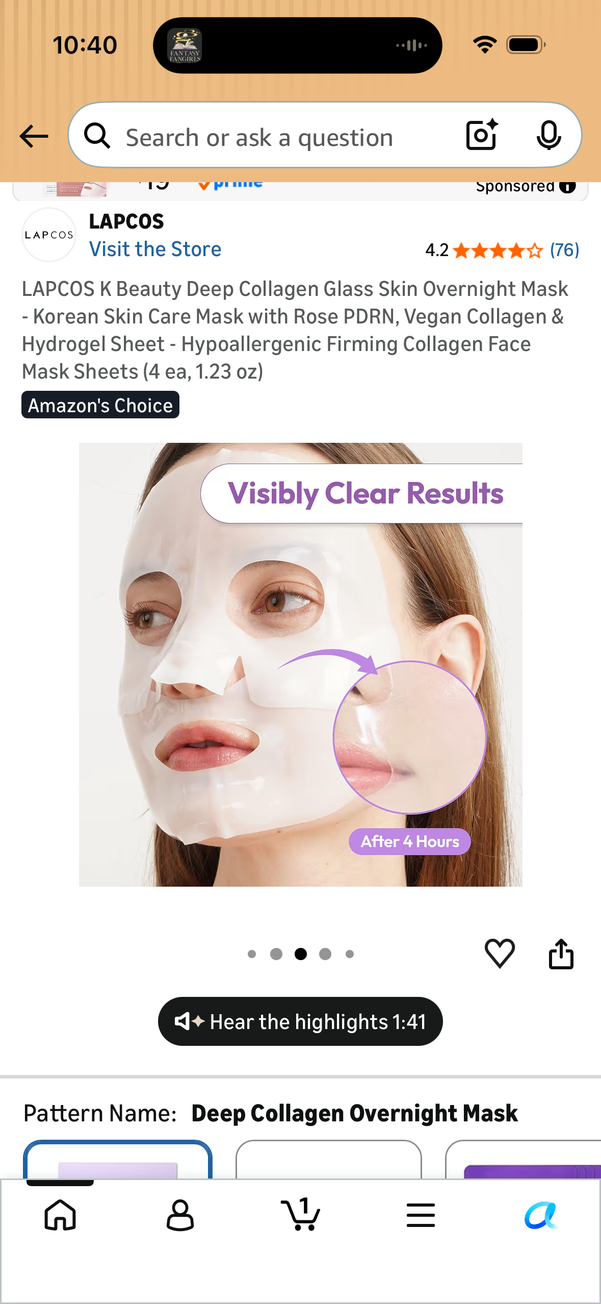 LAPCOS K Beauty Deep Collagen Glass Skin Overnight Mask - Korean Skin Care Mask with Rose PDRN, Vegan Collagen & Hydrogel Sheet - Hypoallergenic Firming Collagen Face Mask Sheets (4 ea, 1.23 oz)