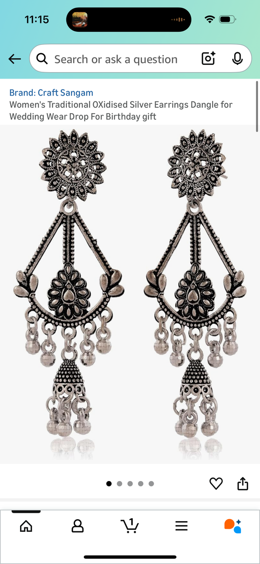 Women's Traditional OXidised Silver Earrings Dangle for Wedding Wear Drop For Birthday gift