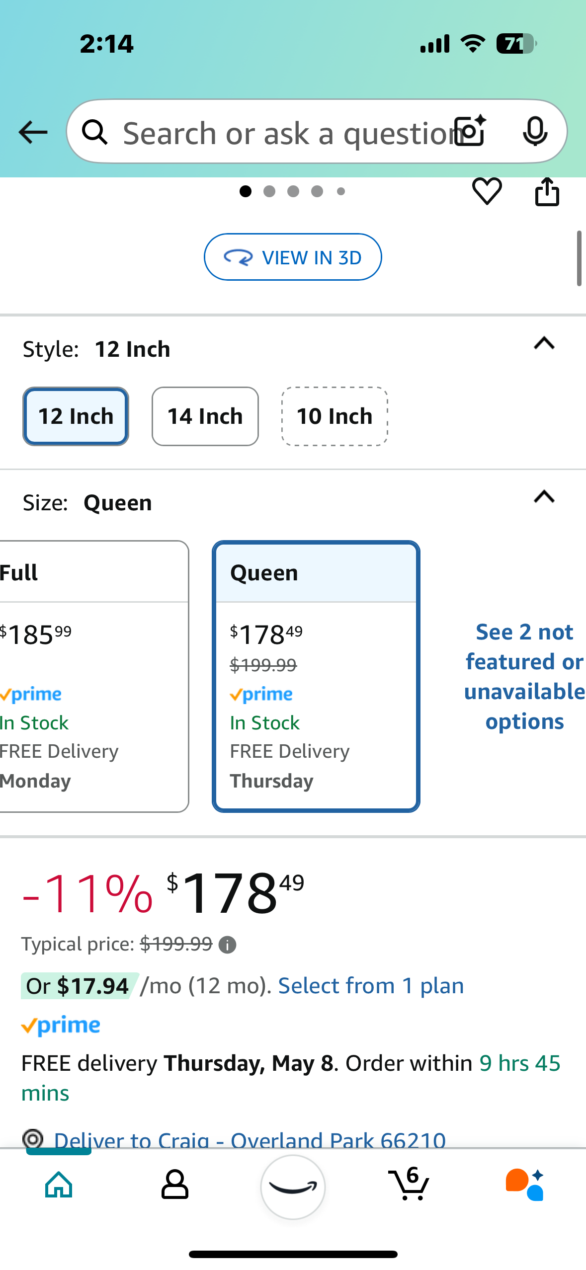 New - 12" Queen Size Mattress (B892)