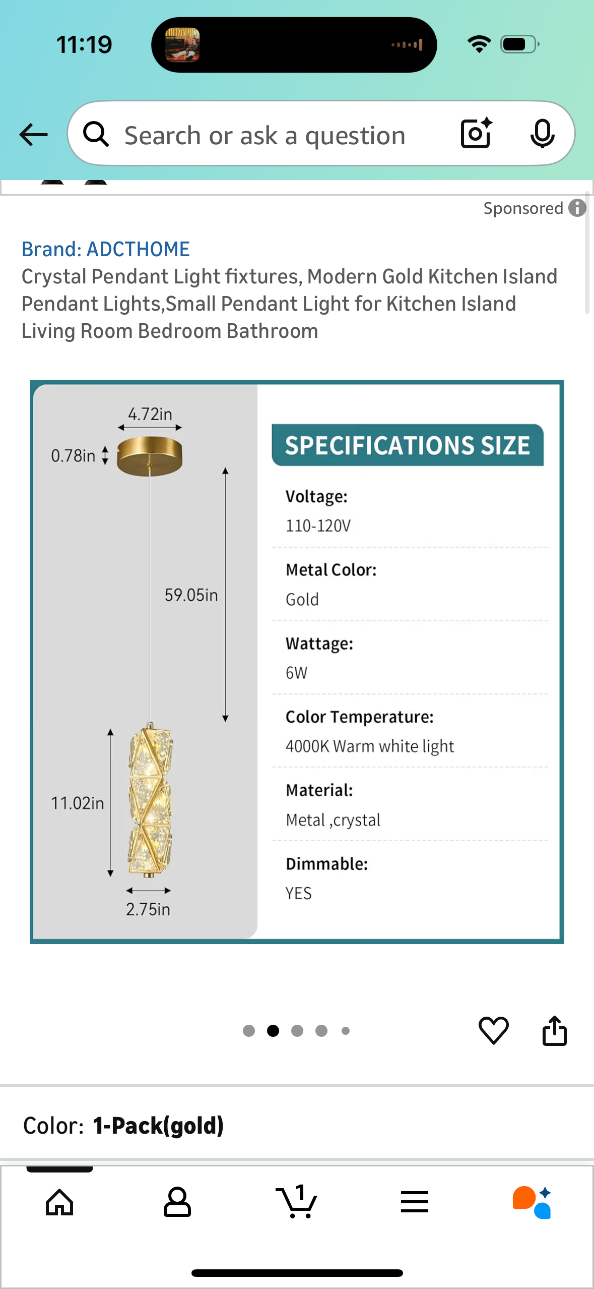 Crystal Pendant Light fixtures, Modern Gold Kitchen Island Pendant Lights,Small Pendant Light for Kitchen Island Living Room Bedroom Bathroom