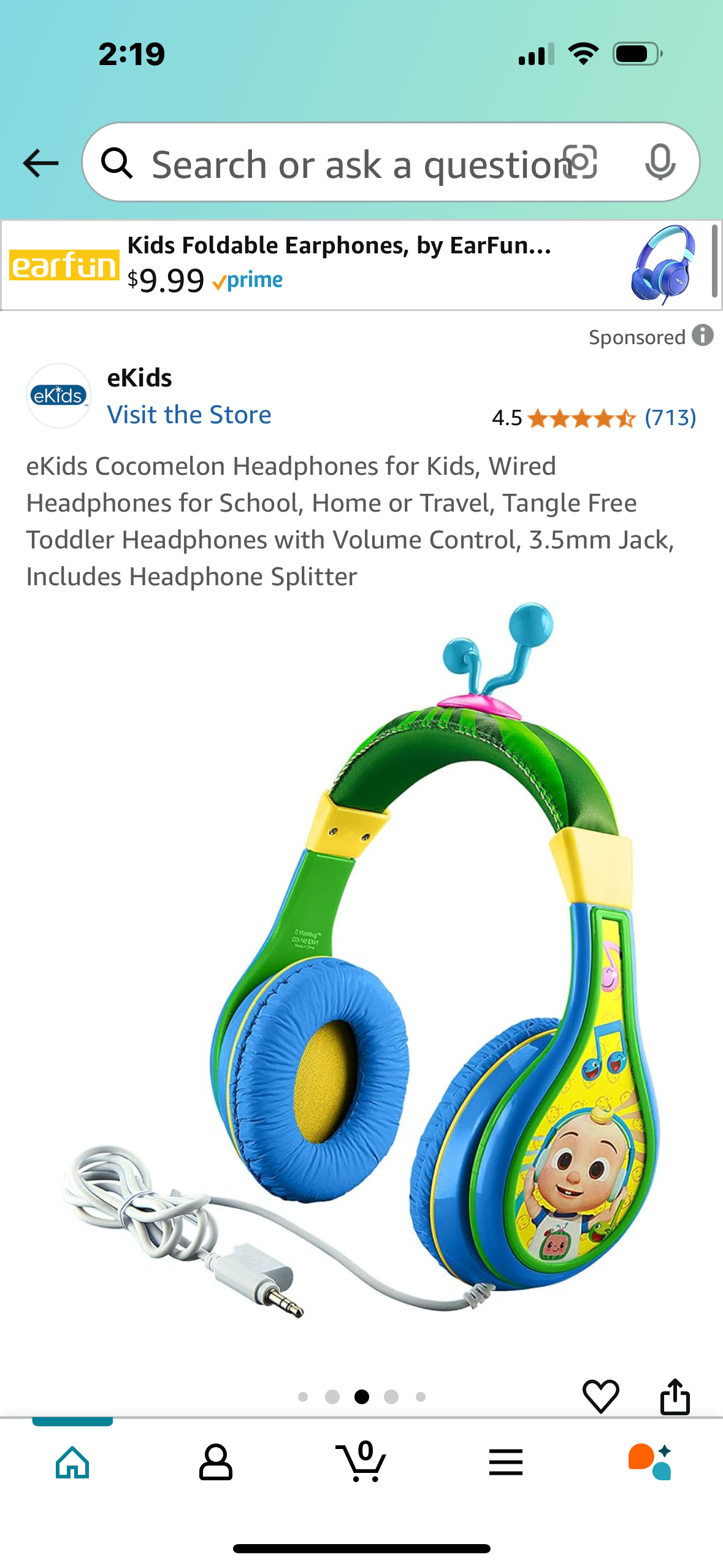 eKids Cocomelon Headphones for Kids, Wired Headphones for School, Home or Travel, Tangle Free Toddler Headphones with Volume Control, 3.5mm Jack, Includes Headphone Splitter