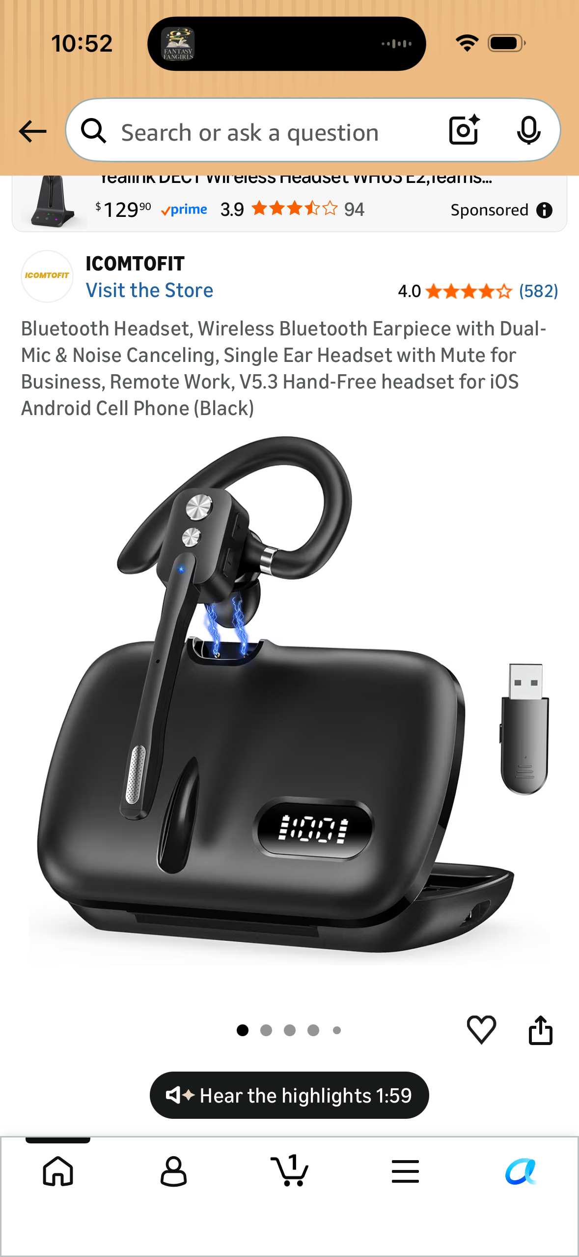 Bluetooth Headset, Wireless Bluetooth Earpiece with Dual-Mic & Noise Canceling, Single Ear Headset with Mute for Business, Remote Work, V5.3 Hand-Free headset for iOS Android Cell Phone (Black)