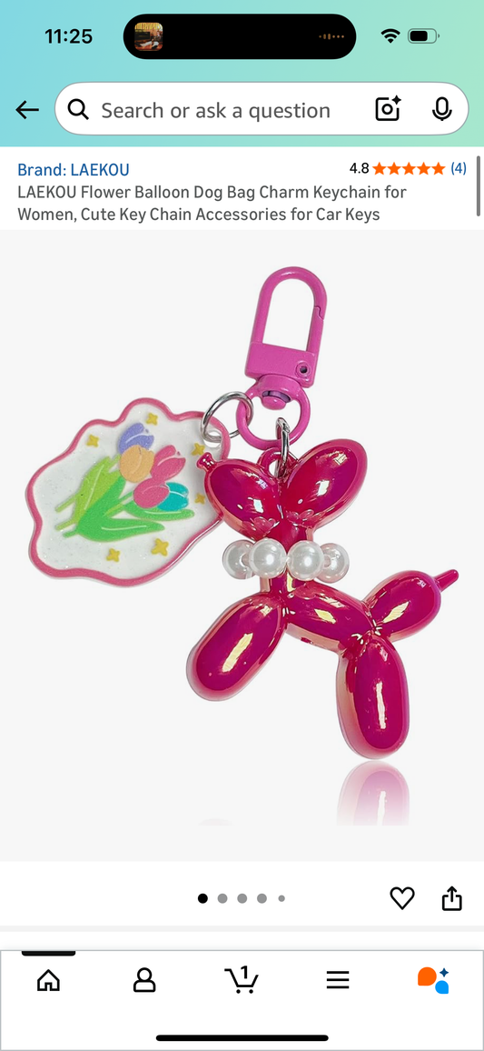 LAEKOU Flower Balloon Dog Bag Charm Keychain for Women, Cute Key Chain Accessories for Car Keys