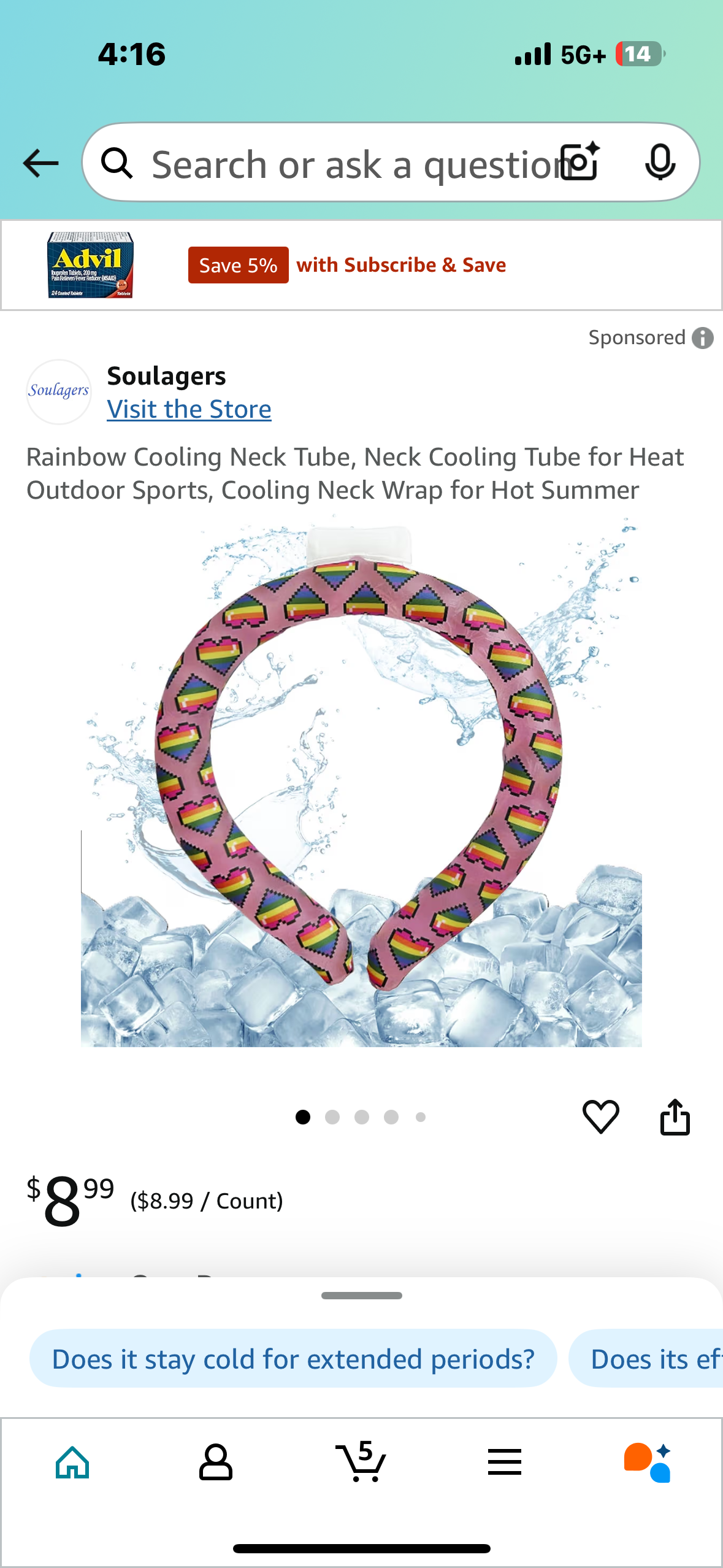 Rainbow Cooling Neck Tube, Neck Cooling Tube for Heat Outdoor Sports, Cooling Neck Wrap for Hot Summer