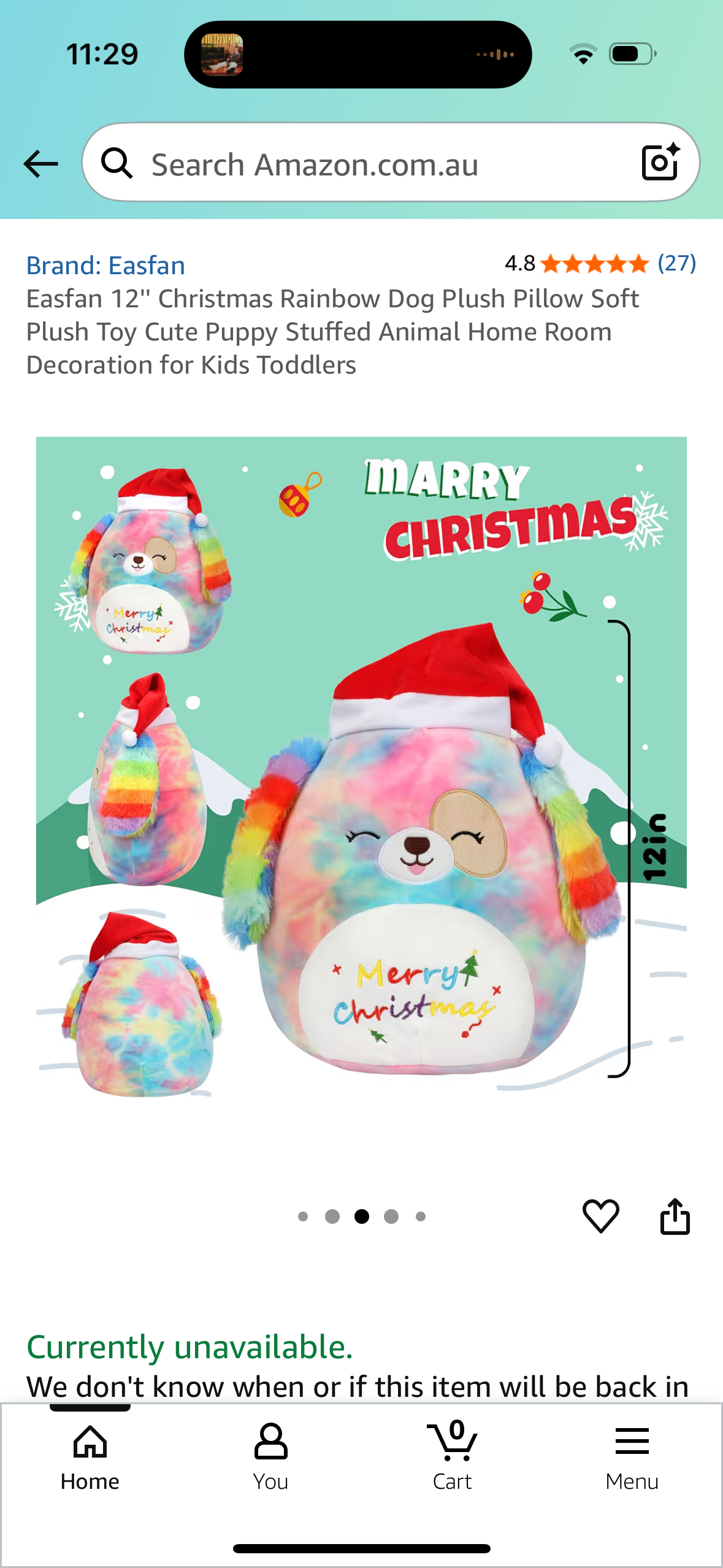 Easfan 12'' Christmas Rainbow Dog Plush Pillow Soft Plush Toy Cute Puppy Stuffed Animal Home Room Decoration for Kids Toddlers