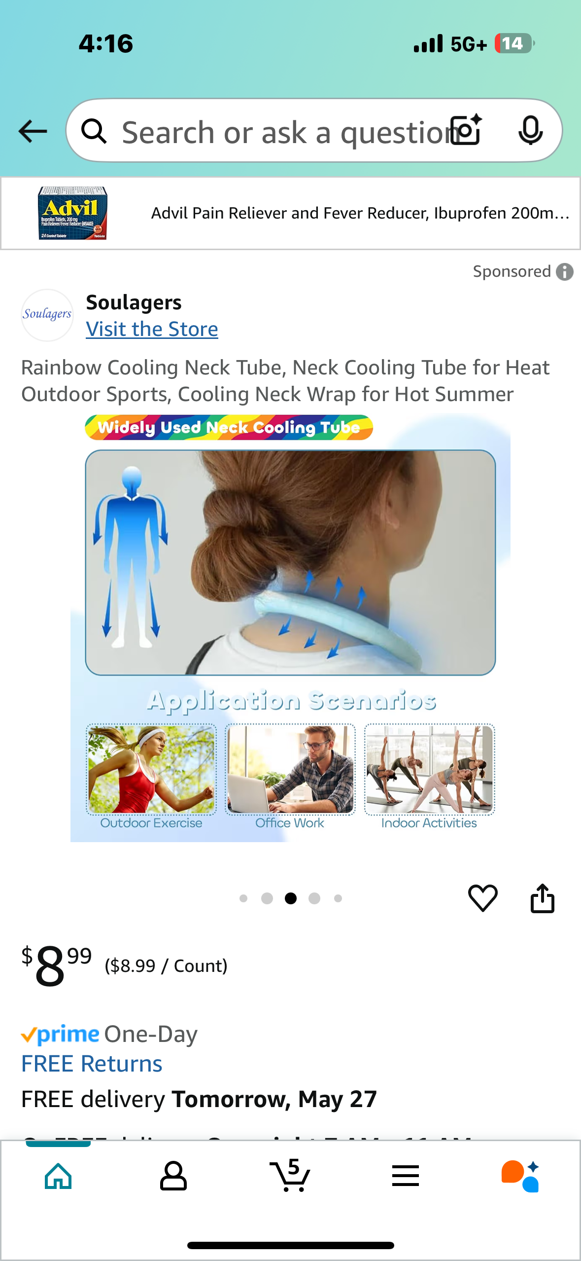 Rainbow Cooling Neck Tube, Neck Cooling Tube for Heat Outdoor Sports, Cooling Neck Wrap for Hot Summer