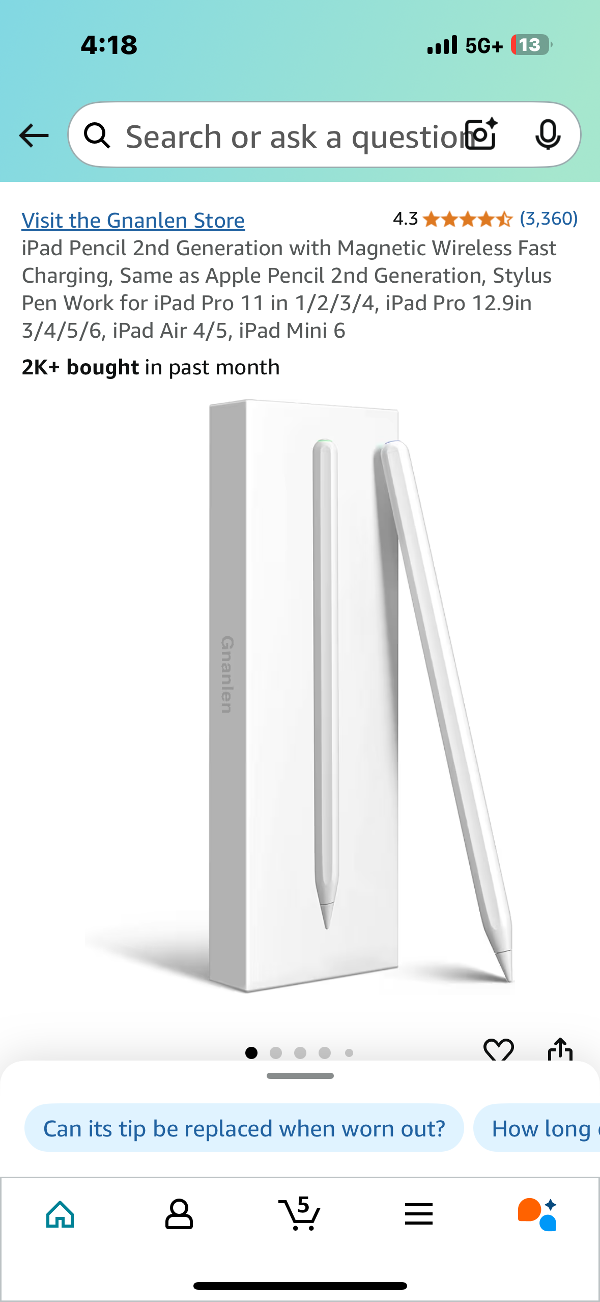 iPad Pencil 2nd Generation with Magnetic Wireless Fast Charging, Same as Apple Pencil 2nd Generation, Stylus Pen Work for iPad Pro 11 in 1/2/3/4, iPad Pro 12.9in 3/4/5/6, iPad Air 4/5, iPad Mini 6