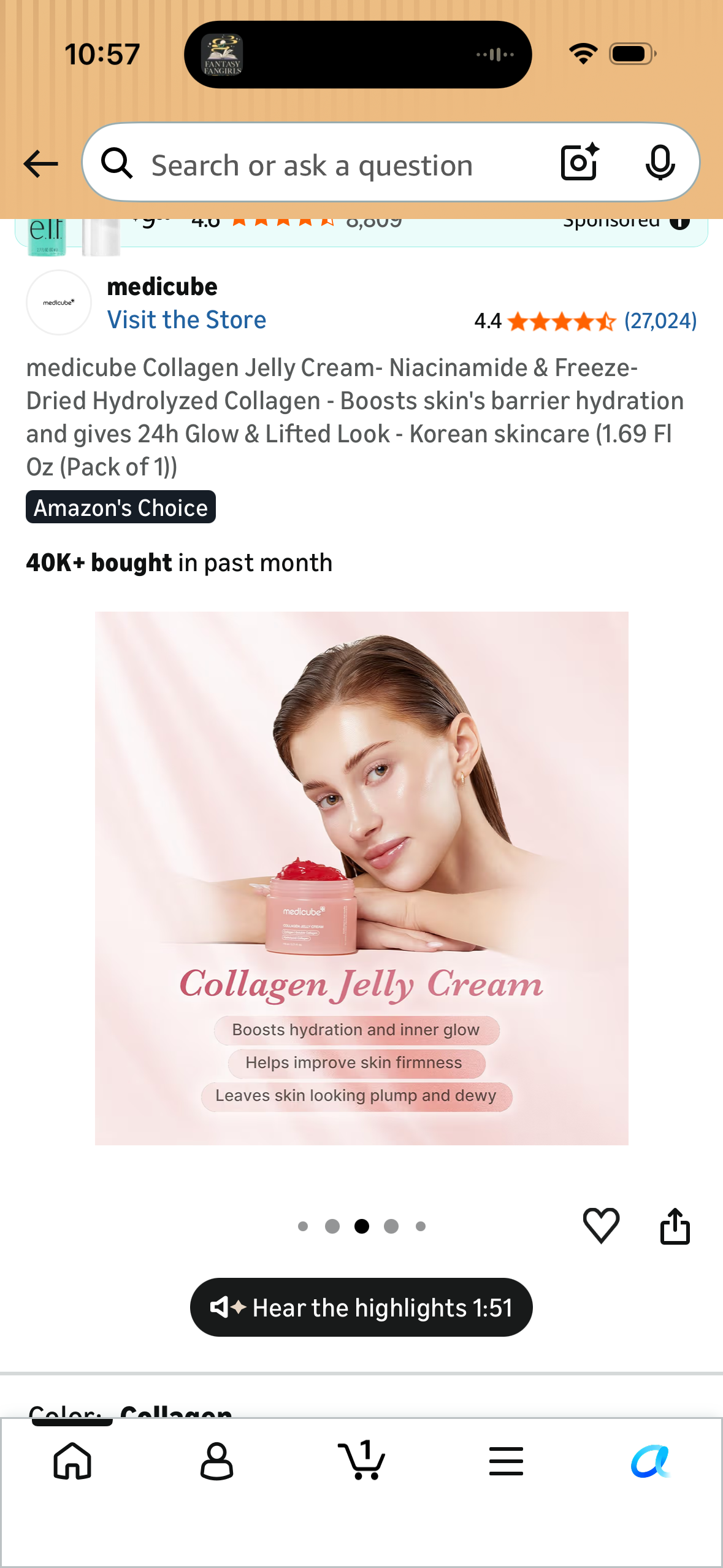 medicube Collagen Jelly Cream- Niacinamide & Freeze-Dried Hydrolyzed Collagen - Boosts skin's barrier hydration and gives 24h Glow & Lifted Look - Korean skincare (1.69 Fl Oz (Pack of 1))