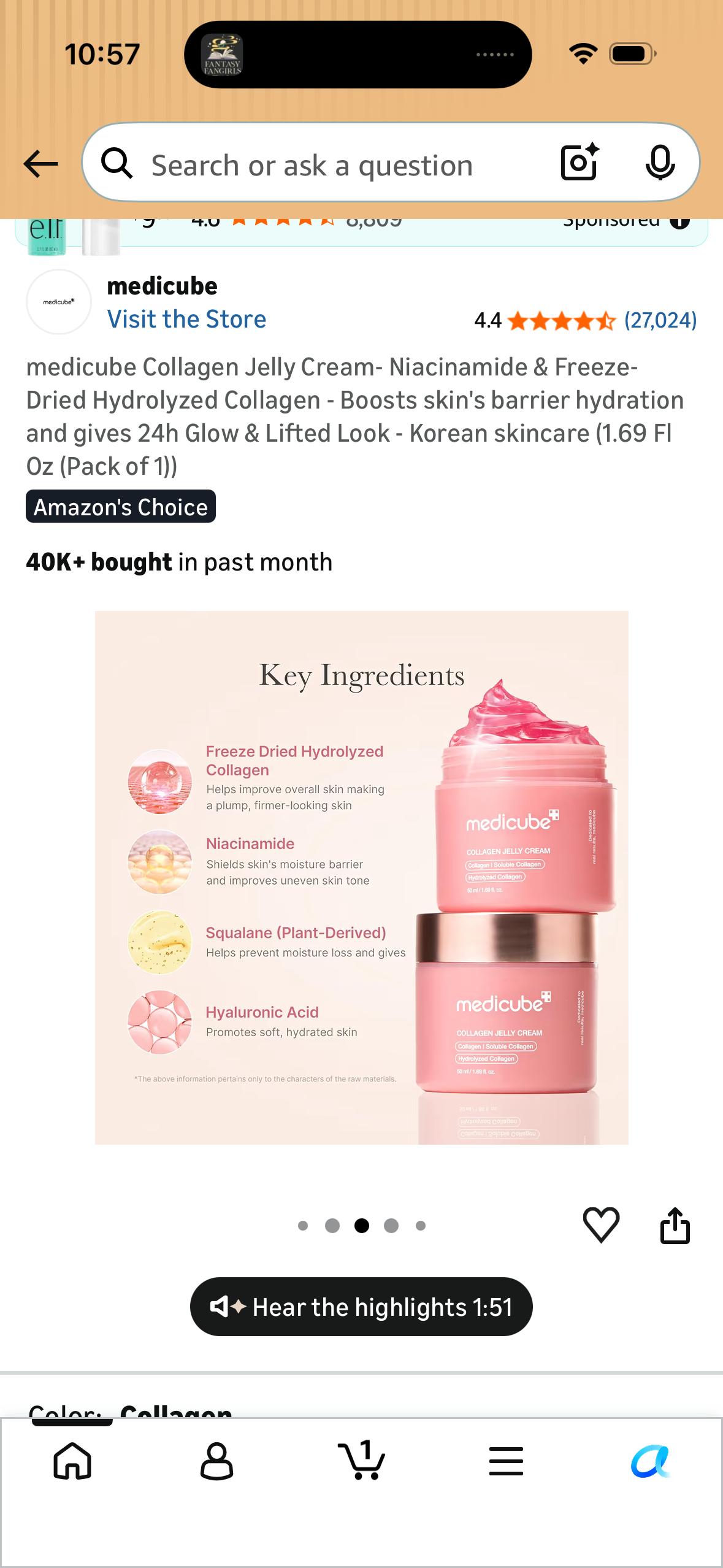 medicube Collagen Jelly Cream- Niacinamide & Freeze-Dried Hydrolyzed Collagen - Boosts skin's barrier hydration and gives 24h Glow & Lifted Look - Korean skincare (1.69 Fl Oz (Pack of 1))