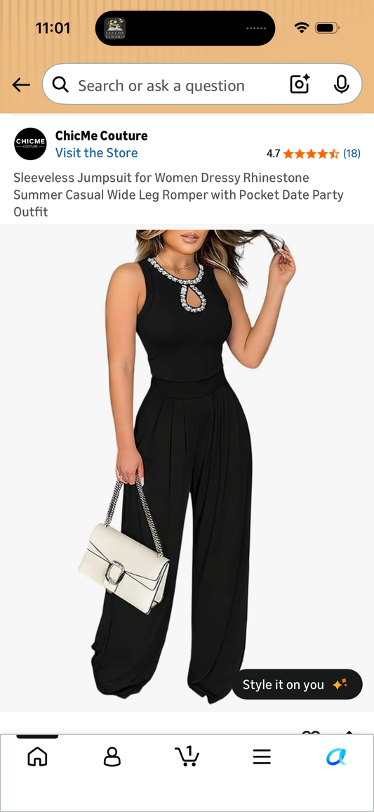 Sleeveless Jumpsuit for Women Dressy Rhinestone Summer Casual Wide Leg Romper with Pocket Date Party Outfit