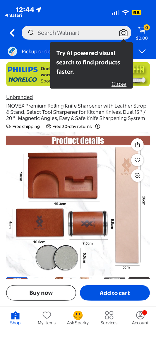 INOVEX Premium Rolling Knife Sharpener with Leather Strop & Stand, Select Tool Sharpener for Kitchen Knives, Dual 15°/20° Magnetic Angles, Easy & Safe Knife Sharpening System