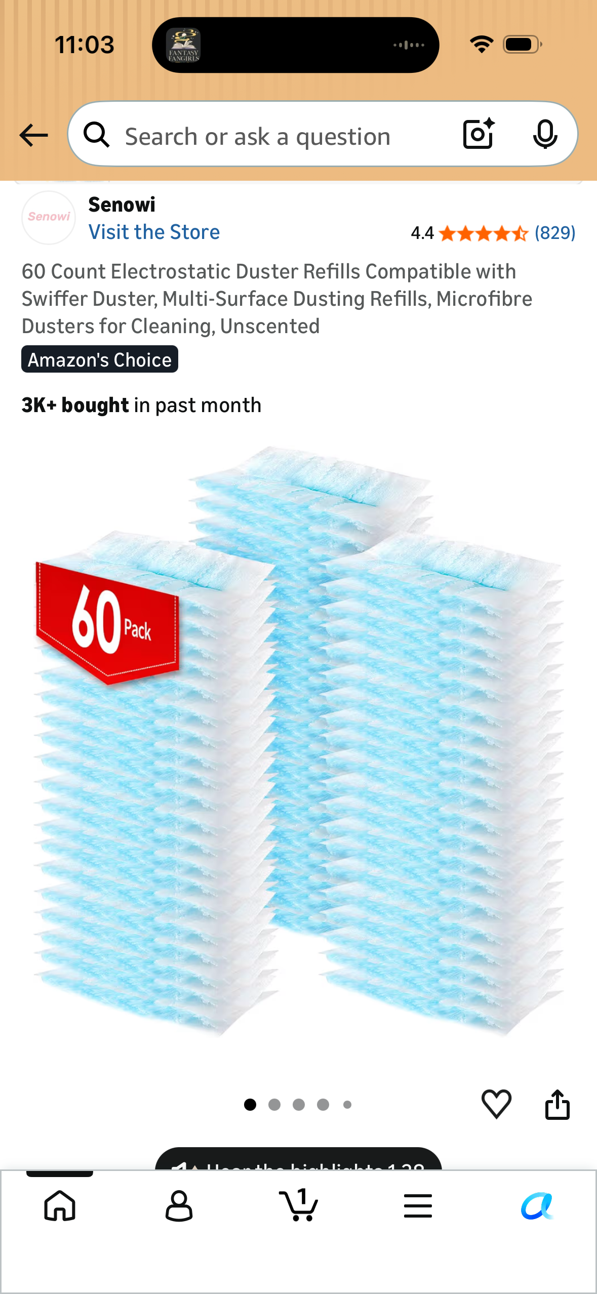 60 Count Electrostatic Duster Refills Compatible with Swiffer Duster, Multi-Surface Dusting Refills, Microfibre Dusters for Cleaning, Unscented