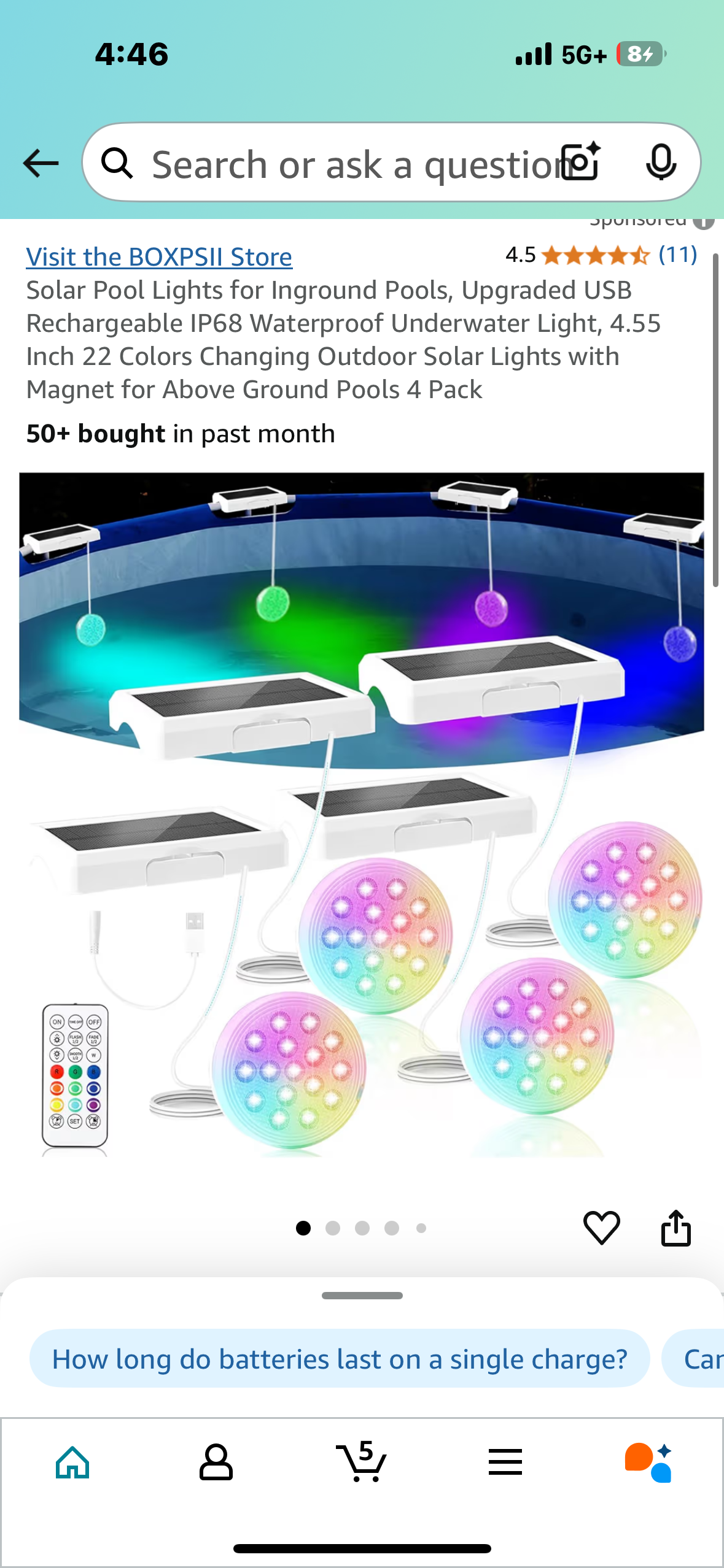 Solar Pool Lights for Inground Pools, Upgraded USB Rechargeable IP68 Waterproof Underwater Light, 4.55 Inch 22 Colors Changing Outdoor Solar Lights with Magnet for Above Ground Pools 4 Pack