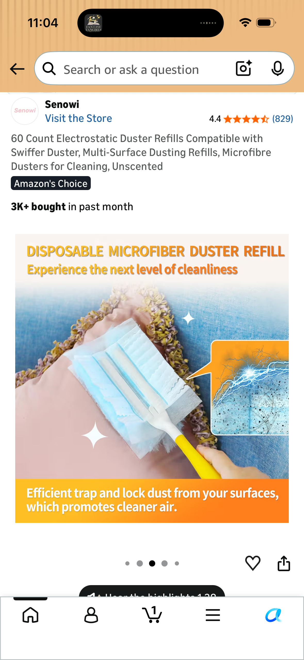 60 Count Electrostatic Duster Refills Compatible with Swiffer Duster, Multi-Surface Dusting Refills, Microfibre Dusters for Cleaning, Unscented