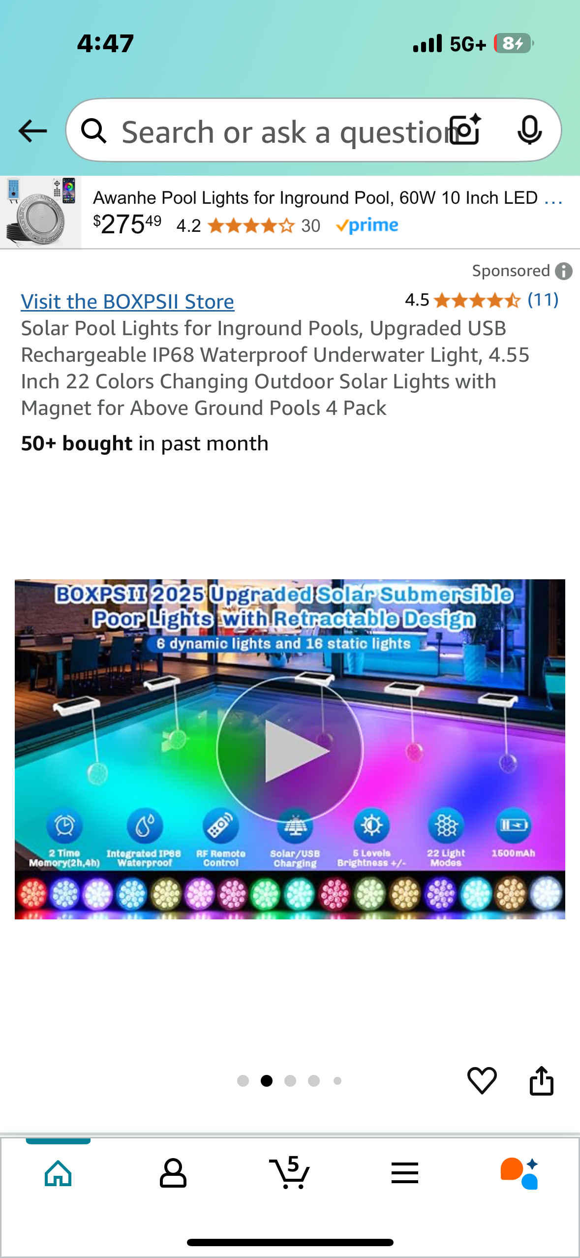 Solar Pool Lights for Inground Pools, Upgraded USB Rechargeable IP68 Waterproof Underwater Light, 4.55 Inch 22 Colors Changing Outdoor Solar Lights with Magnet for Above Ground Pools 4 Pack