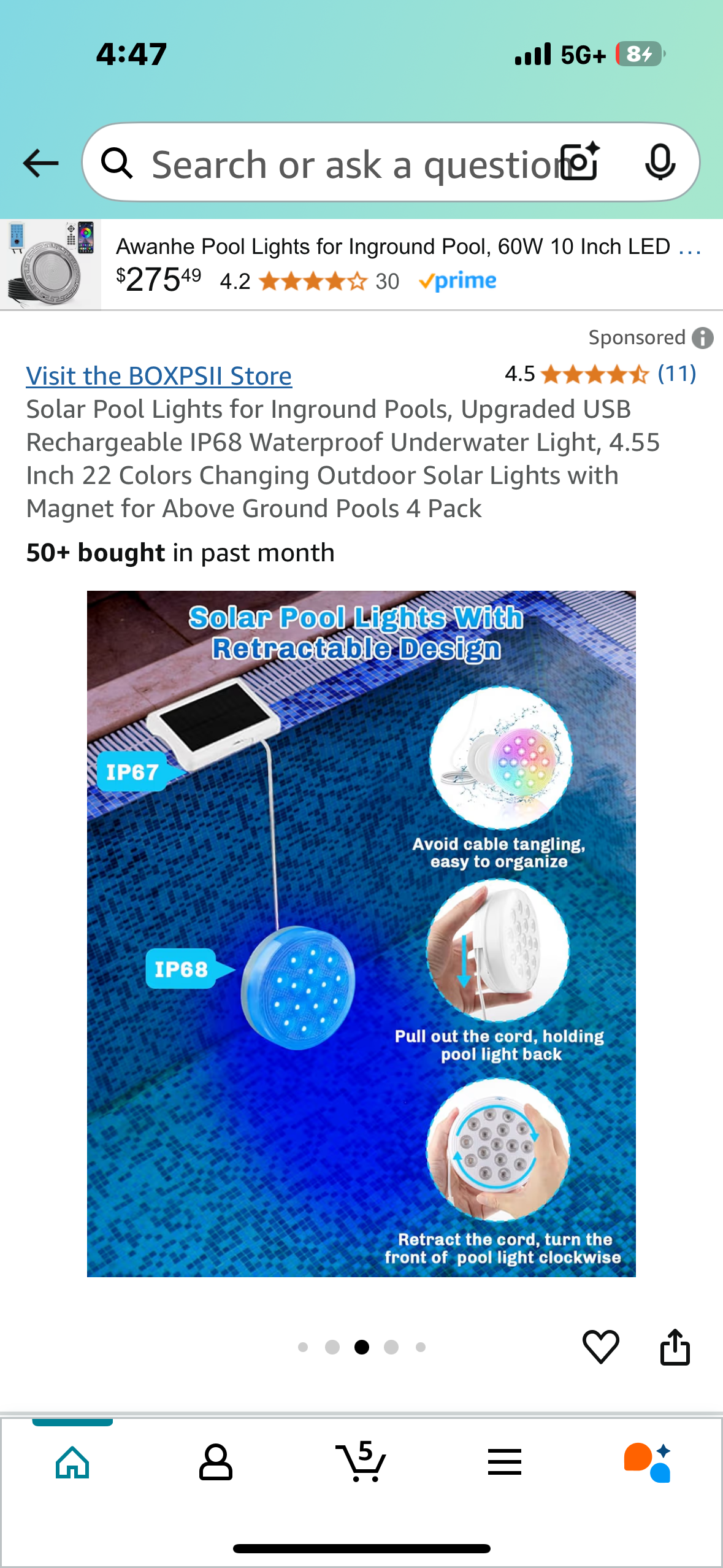 Solar Pool Lights for Inground Pools, Upgraded USB Rechargeable IP68 Waterproof Underwater Light, 4.55 Inch 22 Colors Changing Outdoor Solar Lights with Magnet for Above Ground Pools 4 Pack
