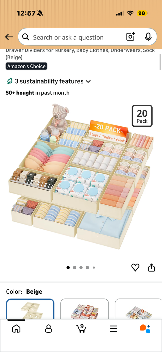 DIMJ Drawer Organizer Clothes, 20 Pack Dresser Organizer, Foldable Closet Organizers and Storage, Fabric Dresser Bins, Drawer Dividers for Nursery, Baby Clothes, Underwears, Sock (Beige)