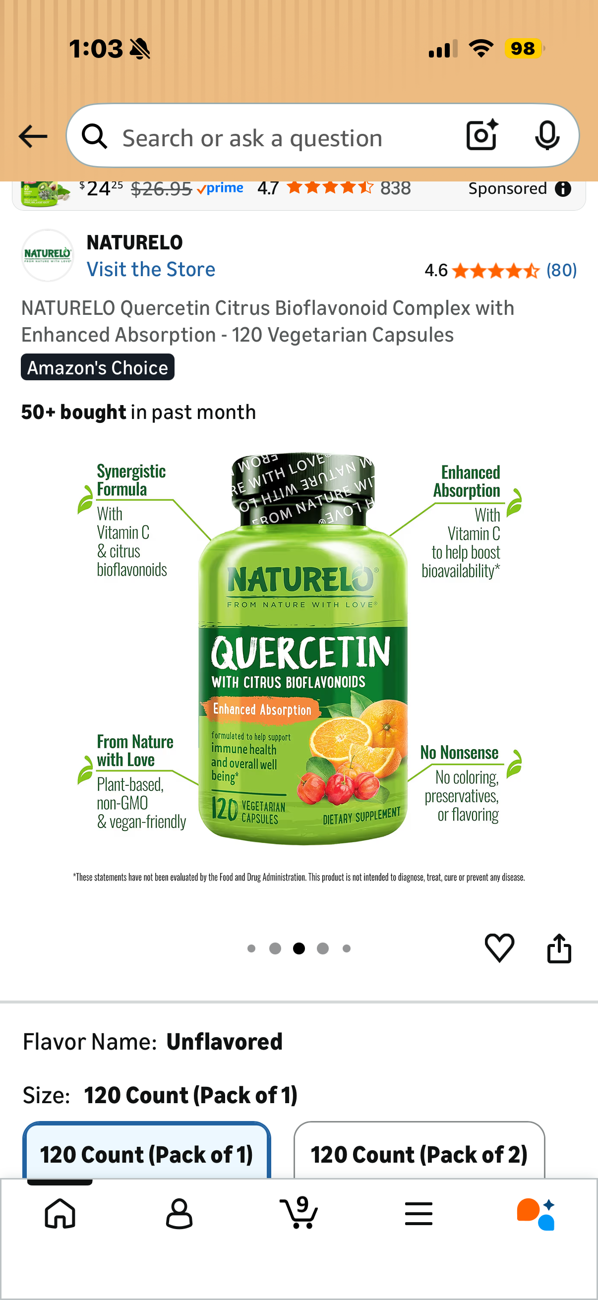 NATURELO Quercetin Citrus Bioflavonoid Complex with Enhanced Absorption - 120 Vegetarian Capsules