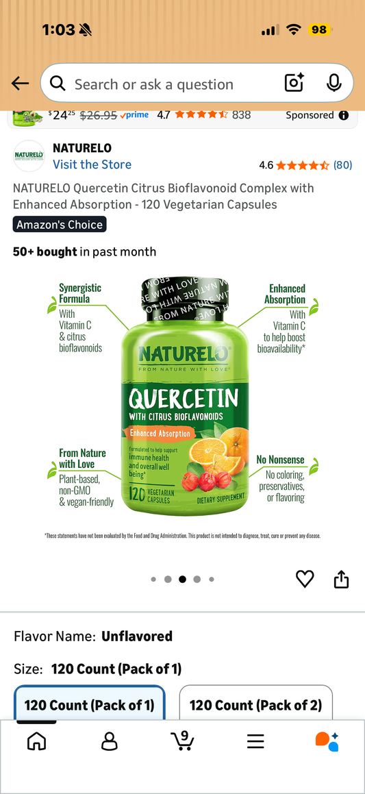 NATURELO Quercetin Citrus Bioflavonoid Complex with Enhanced Absorption - 120 Vegetarian Capsules