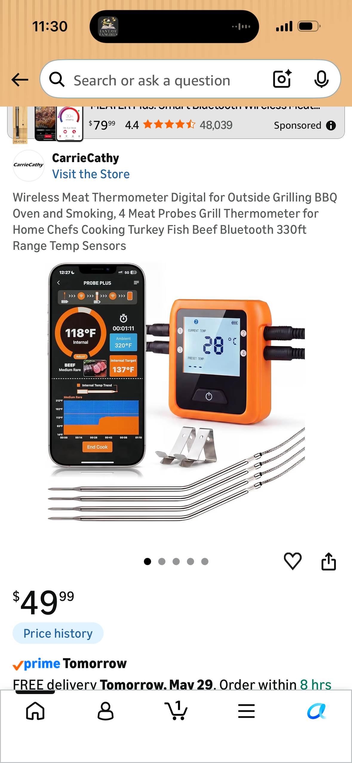 Wireless Meat Thermometer Digital for Outside Grilling BBQ Oven and Smoking, 4 Meat Probes Grill Thermometer for Home Chefs Cooking Turkey Fish Beef Bluetooth 330ft Range Temp Sensors