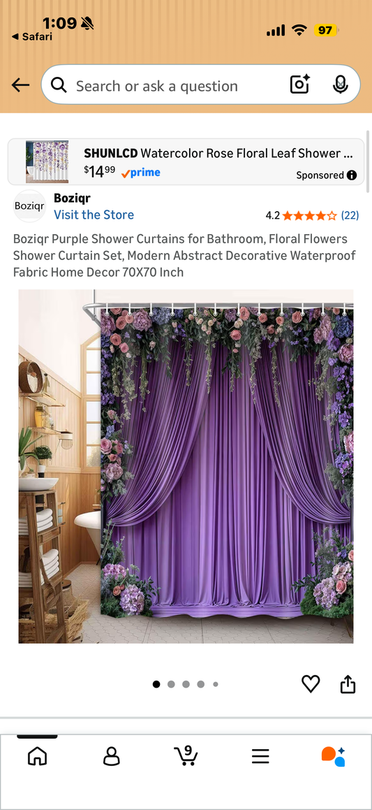 Boziqr Purple Shower Curtains for Bathroom, Floral Flowers Shower Curtain Set, Modern Abstract Decorative Waterproof Fabric Home Decor 70X70 Inch