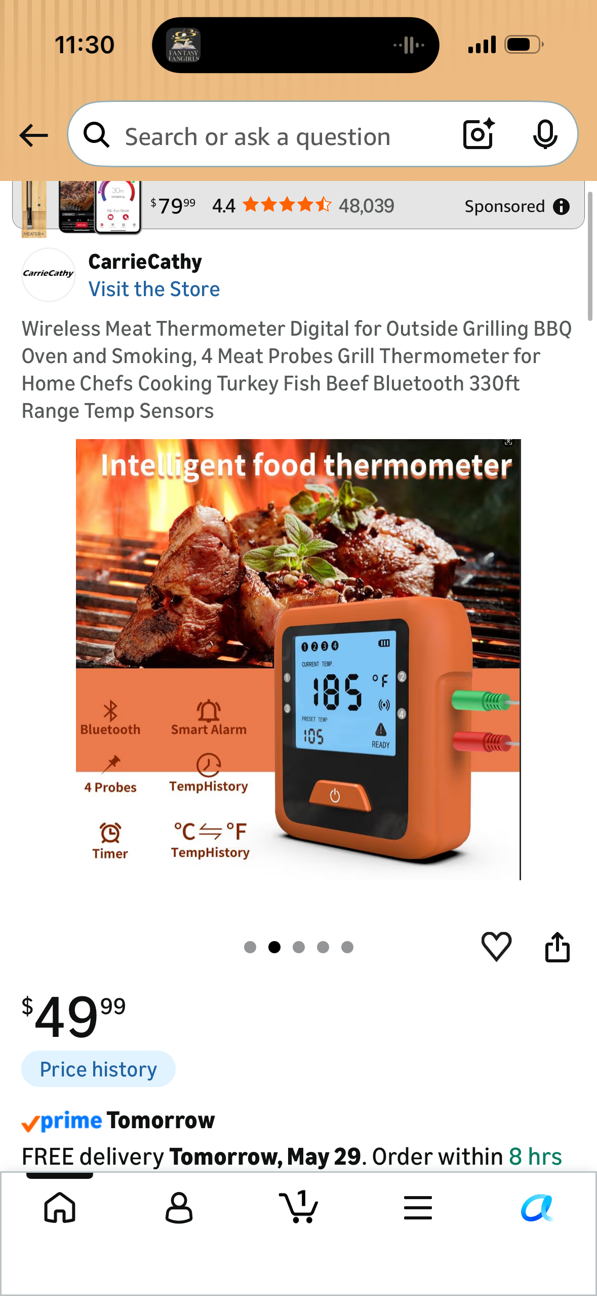 Wireless Meat Thermometer Digital for Outside Grilling BBQ Oven and Smoking, 4 Meat Probes Grill Thermometer for Home Chefs Cooking Turkey Fish Beef Bluetooth 330ft Range Temp Sensors