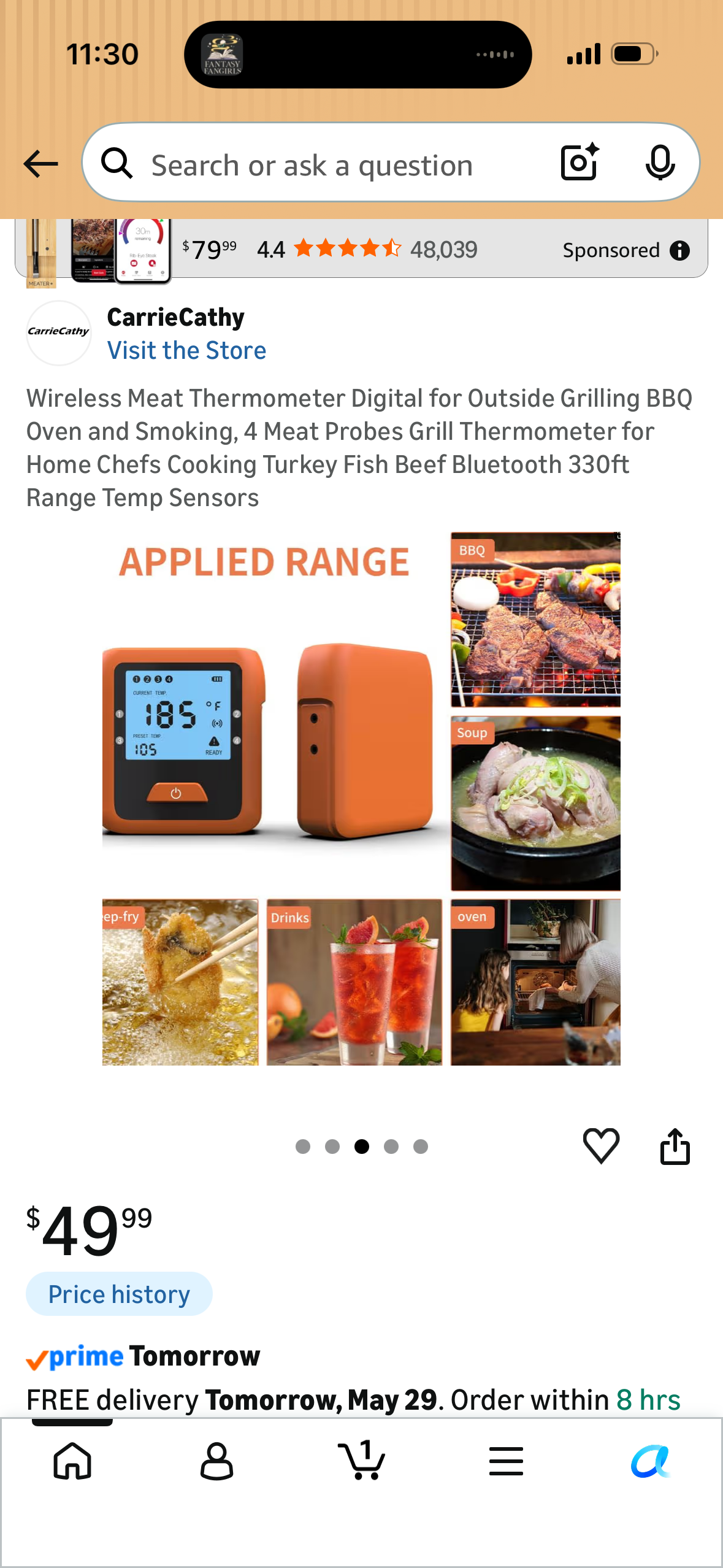 Wireless Meat Thermometer Digital for Outside Grilling BBQ Oven and Smoking, 4 Meat Probes Grill Thermometer for Home Chefs Cooking Turkey Fish Beef Bluetooth 330ft Range Temp Sensors
