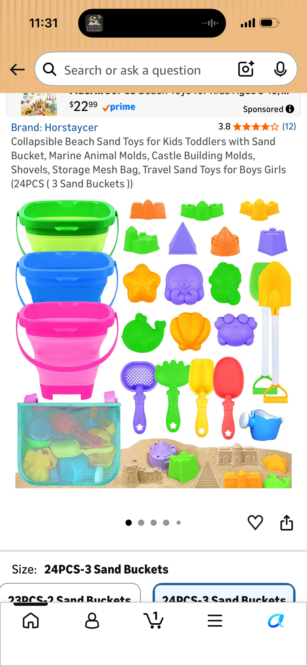 Collapsible Beach Sand Toys for Kids Toddlers with Sand Bucket, Marine Animal Molds, Castle Building Molds, Shovels, Storage Mesh Bag, Travel Sand Toys for Boys Girls (24PCS ( 3 Sand Buckets ))