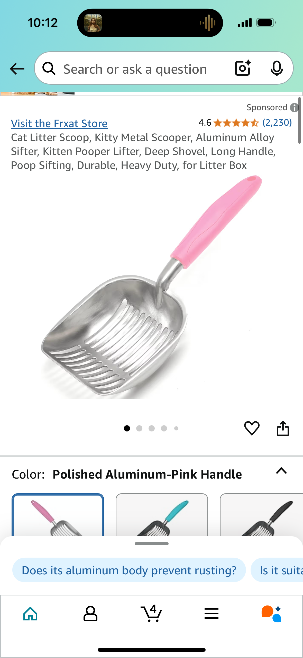Cat Litter Scoop, Kitty Metal Scooper, Aluminum Alloy Sifter, Kitten Pooper Lifter, Deep Shovel, Long Handle, Poop Sifting, Durable, Heavy Duty, for Litter Box
