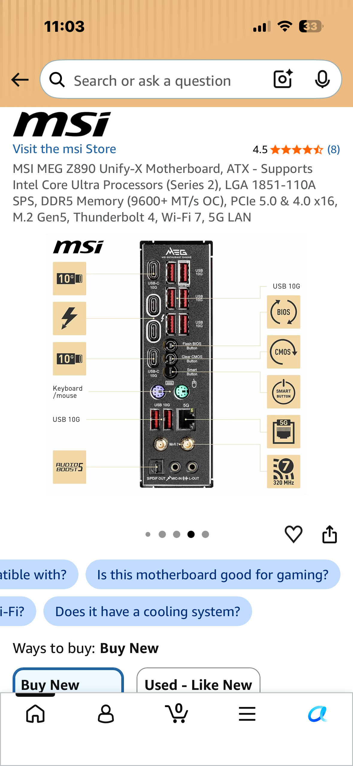 MSI MEG Z890 Unify-X Motherboard, ATX - Supports Intel Core Ultra Processors (Series 2), LGA 1851-110A SPS, DDR5 Memory (9600+ MT/s OC), PCIe 5.0 & 4.0 x16, M.2 Gen5, Thunderbolt 4, Wi-Fi 7, 5G LAN (MPS)