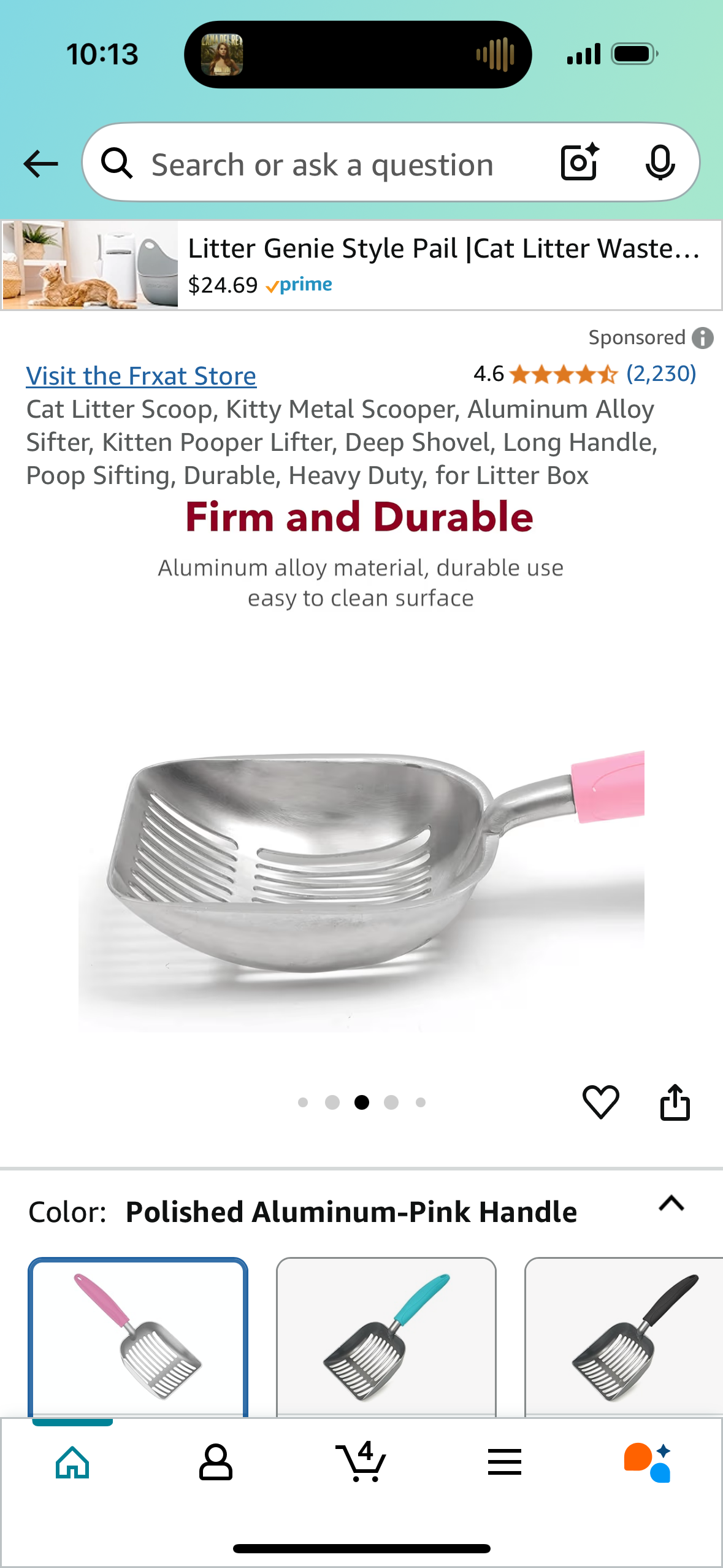 Cat Litter Scoop, Kitty Metal Scooper, Aluminum Alloy Sifter, Kitten Pooper Lifter, Deep Shovel, Long Handle, Poop Sifting, Durable, Heavy Duty, for Litter Box