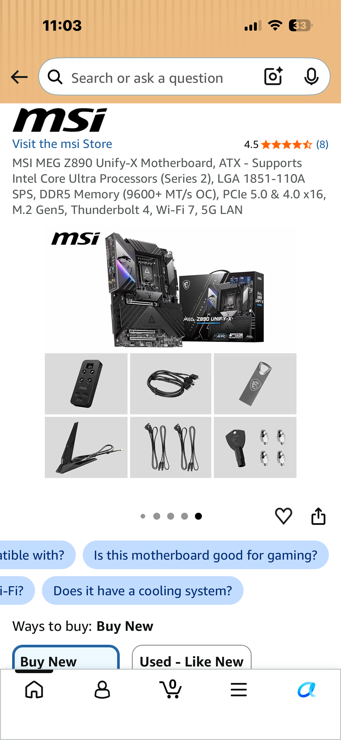 MSI MEG Z890 Unify-X Motherboard, ATX - Supports Intel Core Ultra Processors (Series 2), LGA 1851-110A SPS, DDR5 Memory (9600+ MT/s OC), PCIe 5.0 & 4.0 x16, M.2 Gen5, Thunderbolt 4, Wi-Fi 7, 5G LAN (MPS)