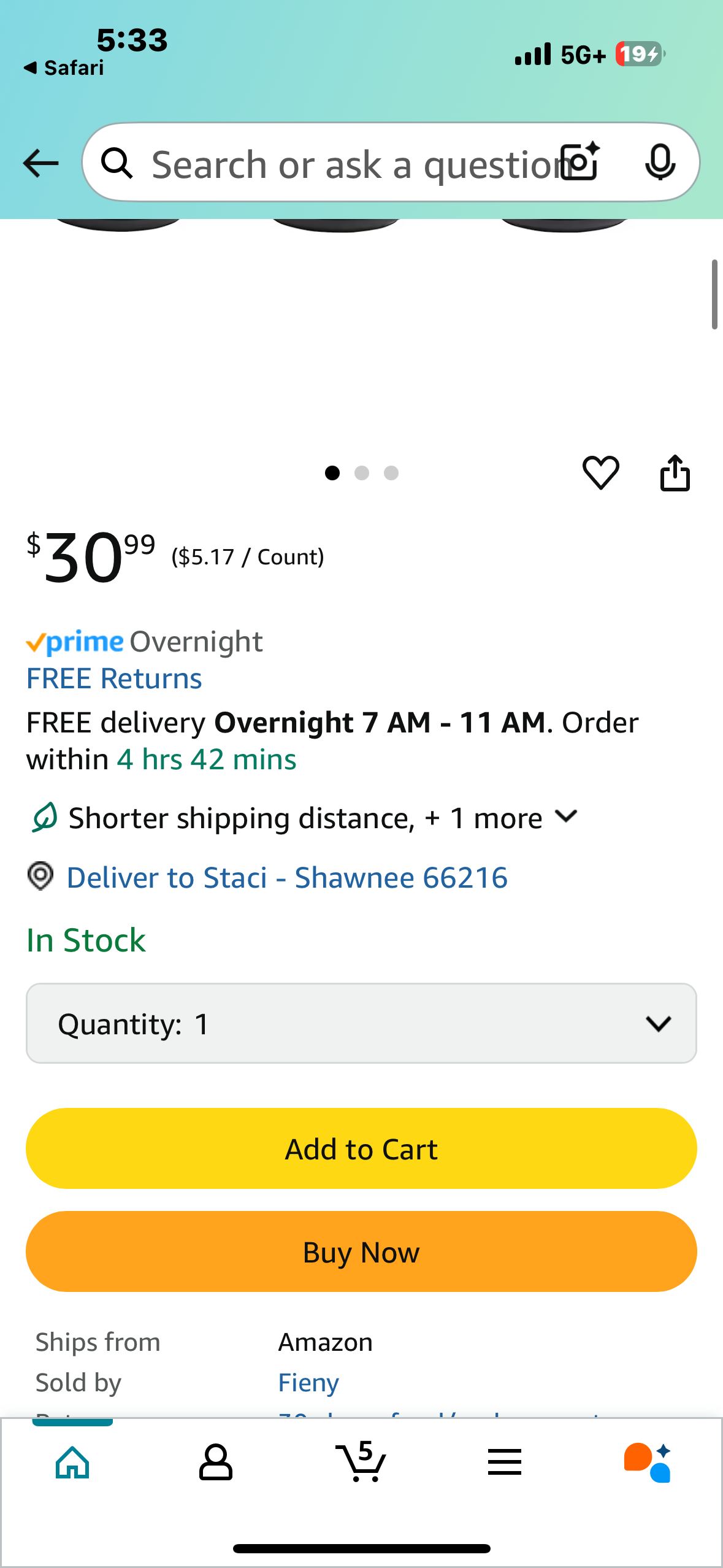 Klikel 6 Pack of Colored Salad Plates - Dishwasher And Microwave Safe Ceramic 8" Plate Set - Black Outside With Color Inside