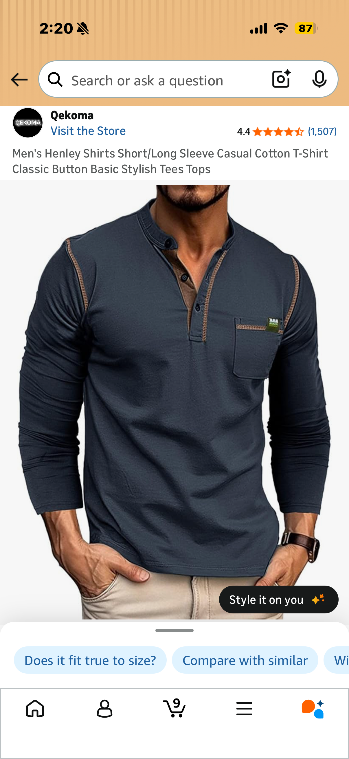 Men's Henley Shirts Short/Long Sleeve Casual Cotton T-Shirt Classic Button Basic Stylish Tees Tops (Size Large)
