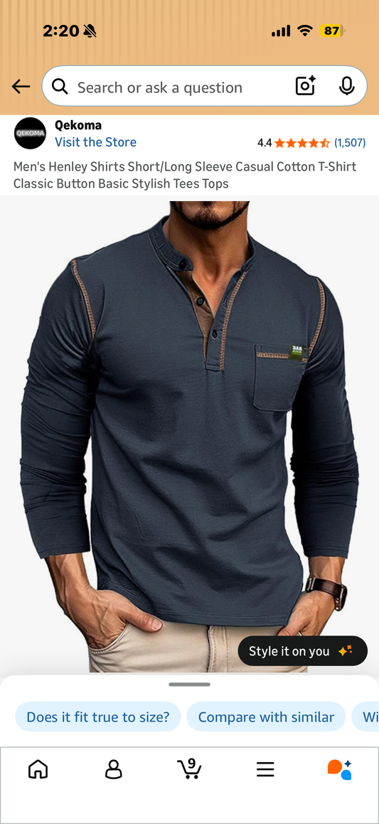 Men's Henley Shirts Short/Long Sleeve Casual Cotton T-Shirt Classic Button Basic Stylish Tees Tops (Size Large)