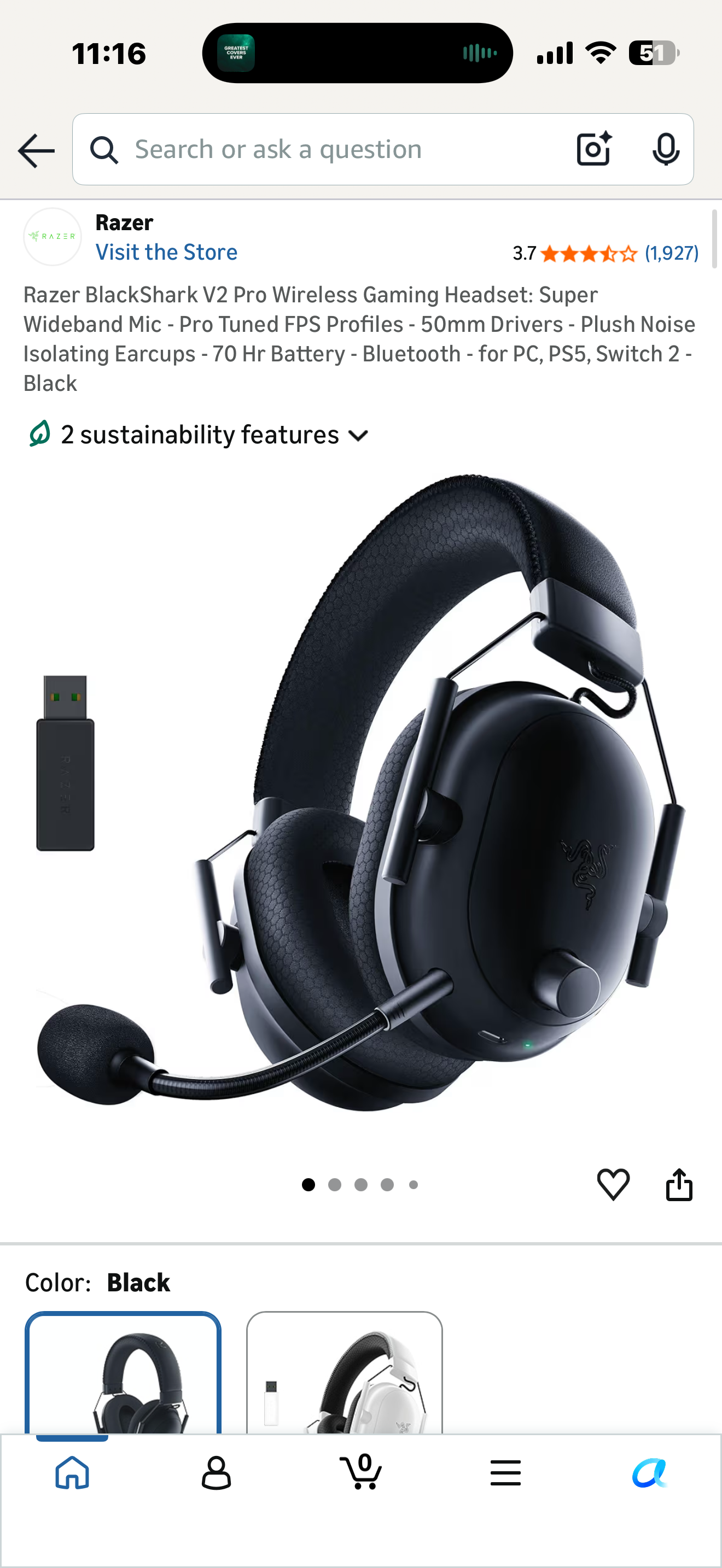 Razer BlackShark V2 Pro Wireless Gaming Headset: Super Wideband Mic - Pro Tuned FPS Profiles - 50mm Drivers - Plush Noise Isolating Earcups - 70 Hr Battery - Bluetooth - for PC, PS5, Switch 2 - Black
