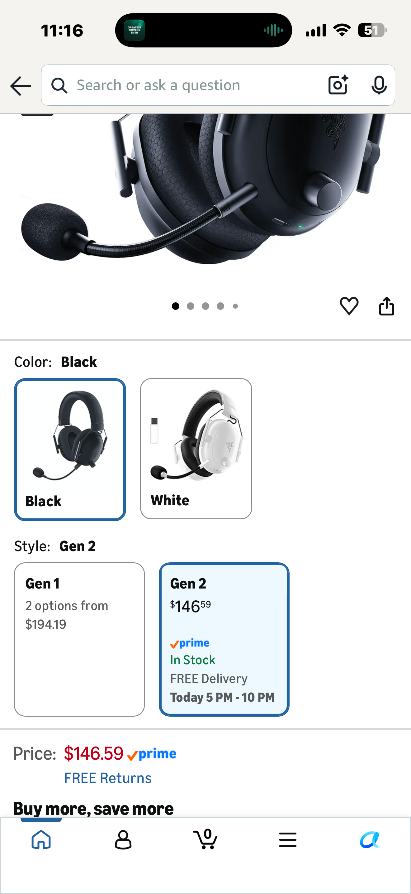 Razer BlackShark V2 Pro Wireless Gaming Headset: Super Wideband Mic - Pro Tuned FPS Profiles - 50mm Drivers - Plush Noise Isolating Earcups - 70 Hr Battery - Bluetooth - for PC, PS5, Switch 2 - Black