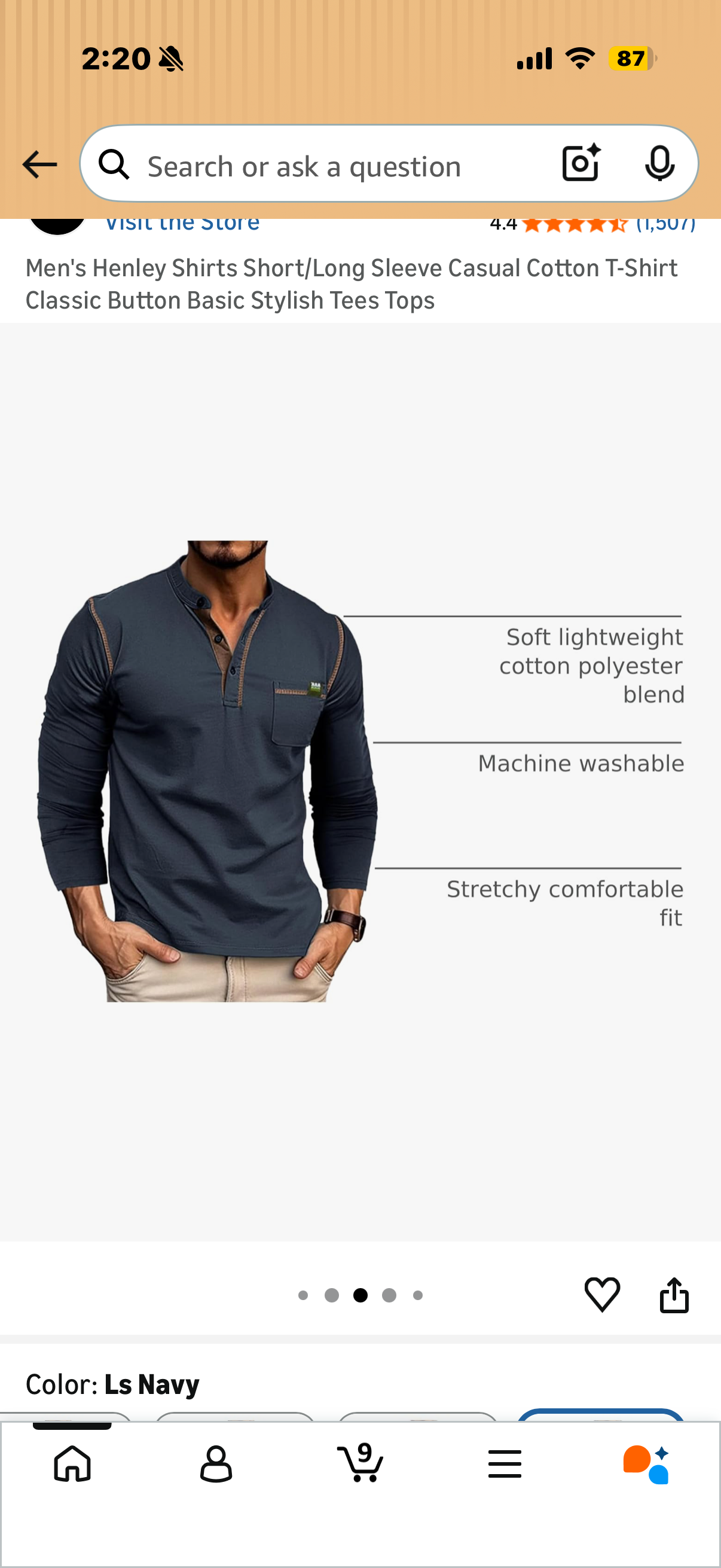 Men's Henley Shirts Short/Long Sleeve Casual Cotton T-Shirt Classic Button Basic Stylish Tees Tops (Size Large)