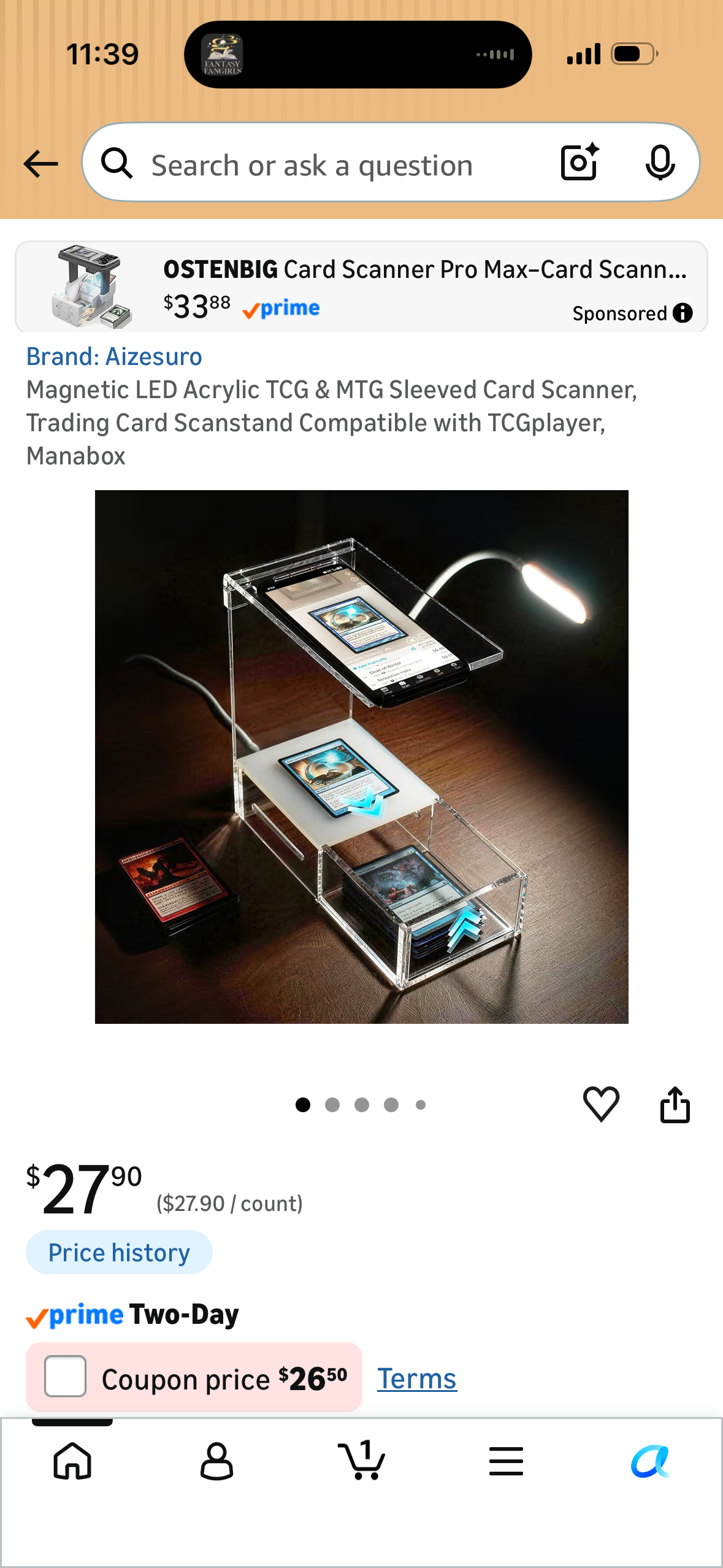 Magnetic LED Acrylic TCG & MTG Sleeved Card Scanner, Trading Card Scanstand Compatible with TCGplayer, Manabox