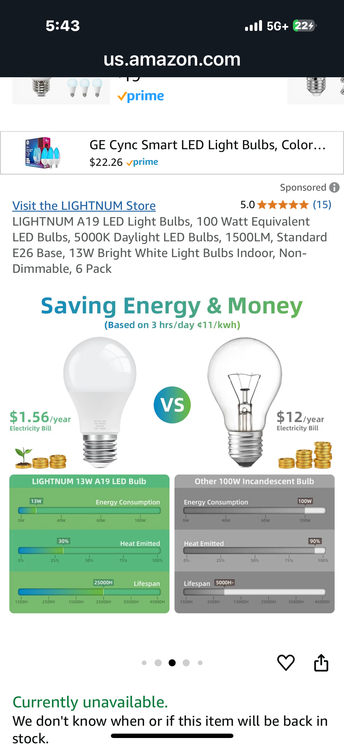 LIGHTNUM A19 LED Light Bulbs, 100 Watt Equivalent LED Bulbs, 5000K Daylight LED Bulbs, 1500LM, Standard E26 Base, 13W Bright White Light Bulbs Indoor, Non-Dimmable, 6 Pack
