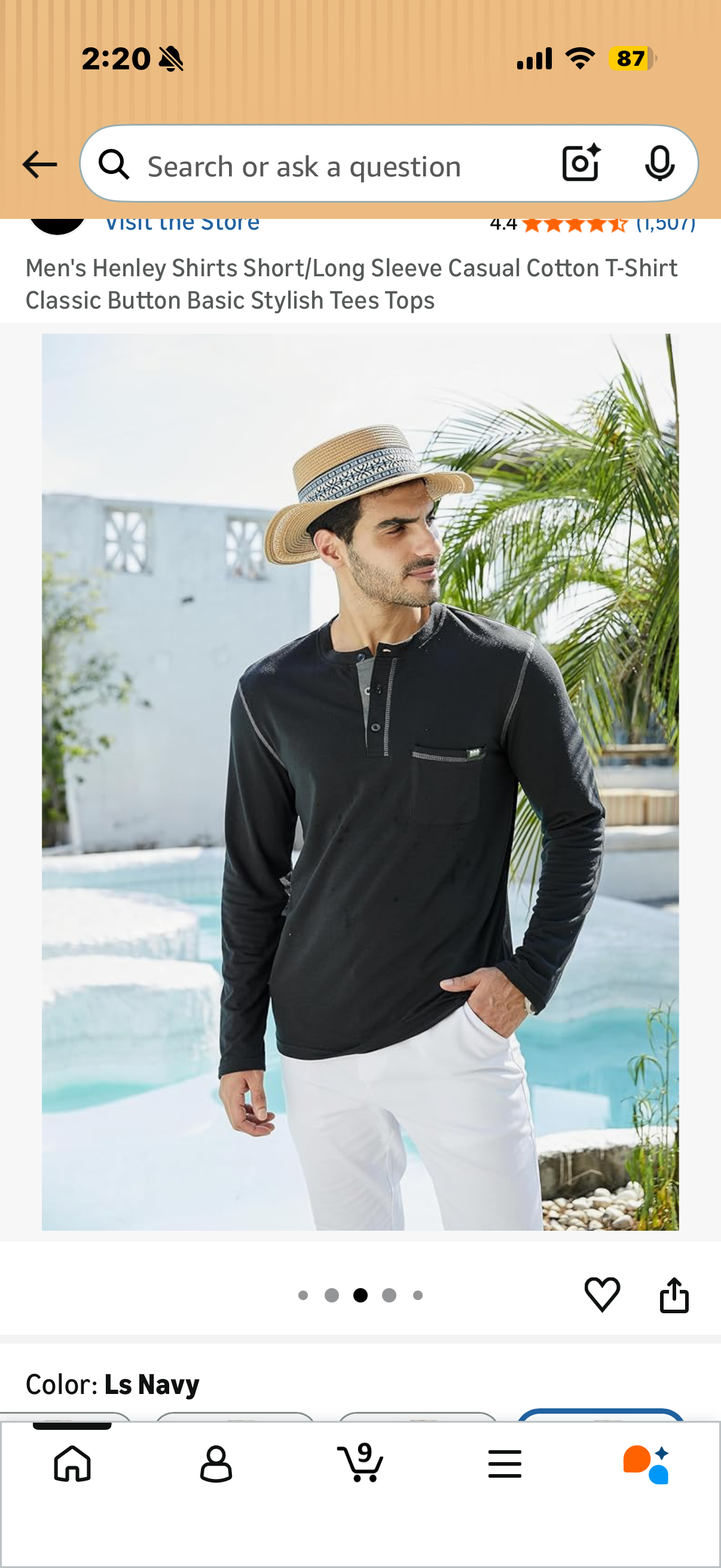 Men's Henley Shirts Short/Long Sleeve Casual Cotton T-Shirt Classic Button Basic Stylish Tees Tops (Size Large)