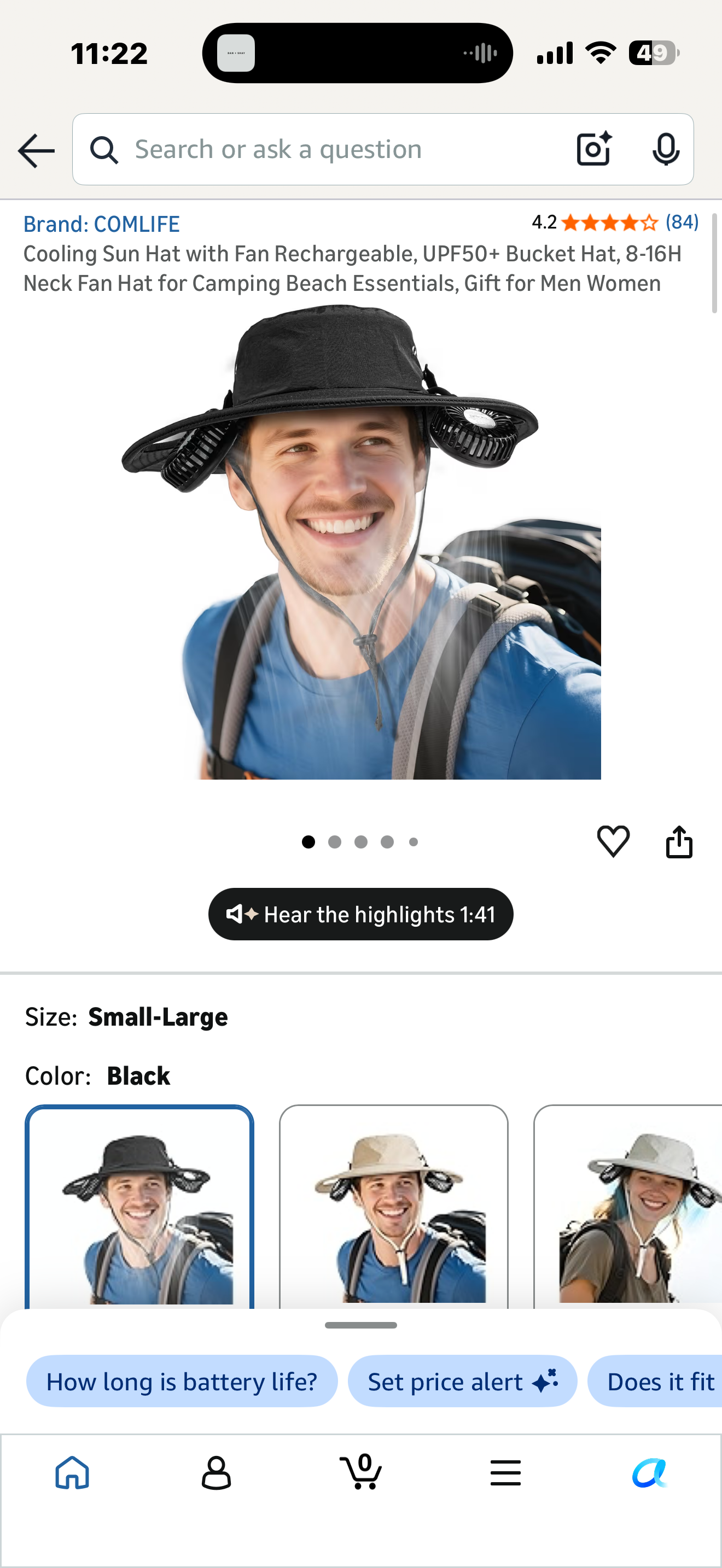 Cooling Sun Hat with Fan Rechargeable, UPF50+ Bucket Hat, 8-16H Neck Fan Hat for Camping Beach Essentials, Gift for Men Women