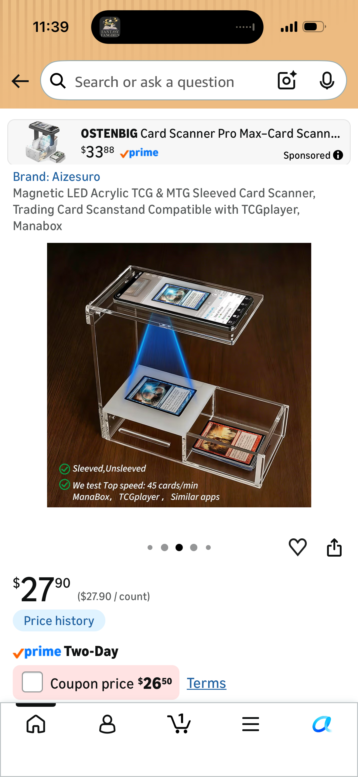 Magnetic LED Acrylic TCG & MTG Sleeved Card Scanner, Trading Card Scanstand Compatible with TCGplayer, Manabox