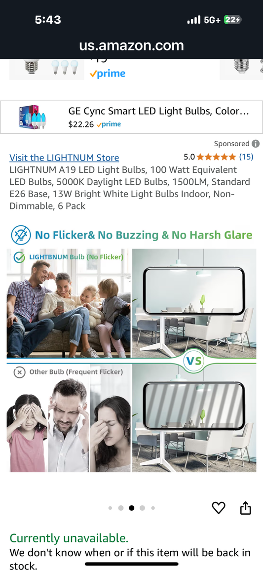 LIGHTNUM A19 LED Light Bulbs, 100 Watt Equivalent LED Bulbs, 5000K Daylight LED Bulbs, 1500LM, Standard E26 Base, 13W Bright White Light Bulbs Indoor, Non-Dimmable, 6 Pack