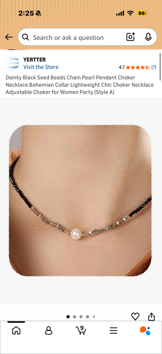 Dainty Black Seed Beads Chain Pearl Pendant Choker Necklace Bohemian Collar Lightweight Chic Choker Necklace Adjustable Choker for Women Party