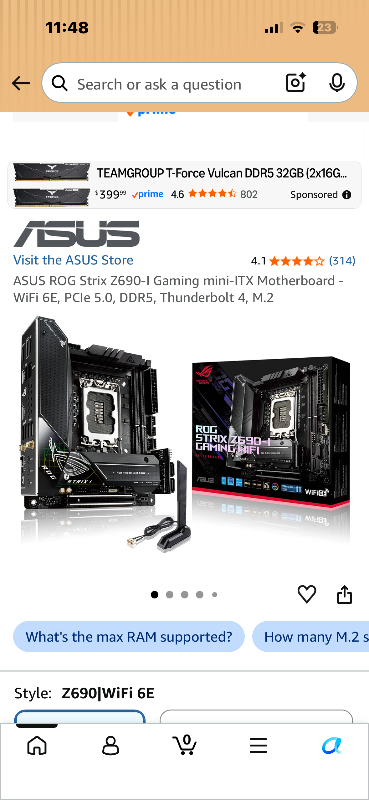 ASUS ROG Strix Z690-I Gaming mini-ITX Motherboard - WiFi 6E, PCIe 5.0, DDR5, Thunderbolt 4, M.2 (Bin 154)