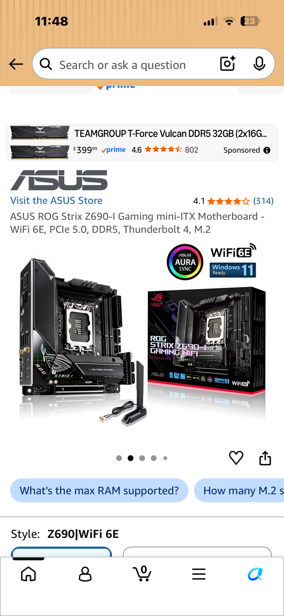 ASUS ROG Strix Z690-I Gaming mini-ITX Motherboard - WiFi 6E, PCIe 5.0, DDR5, Thunderbolt 4, M.2 (Bin 154)